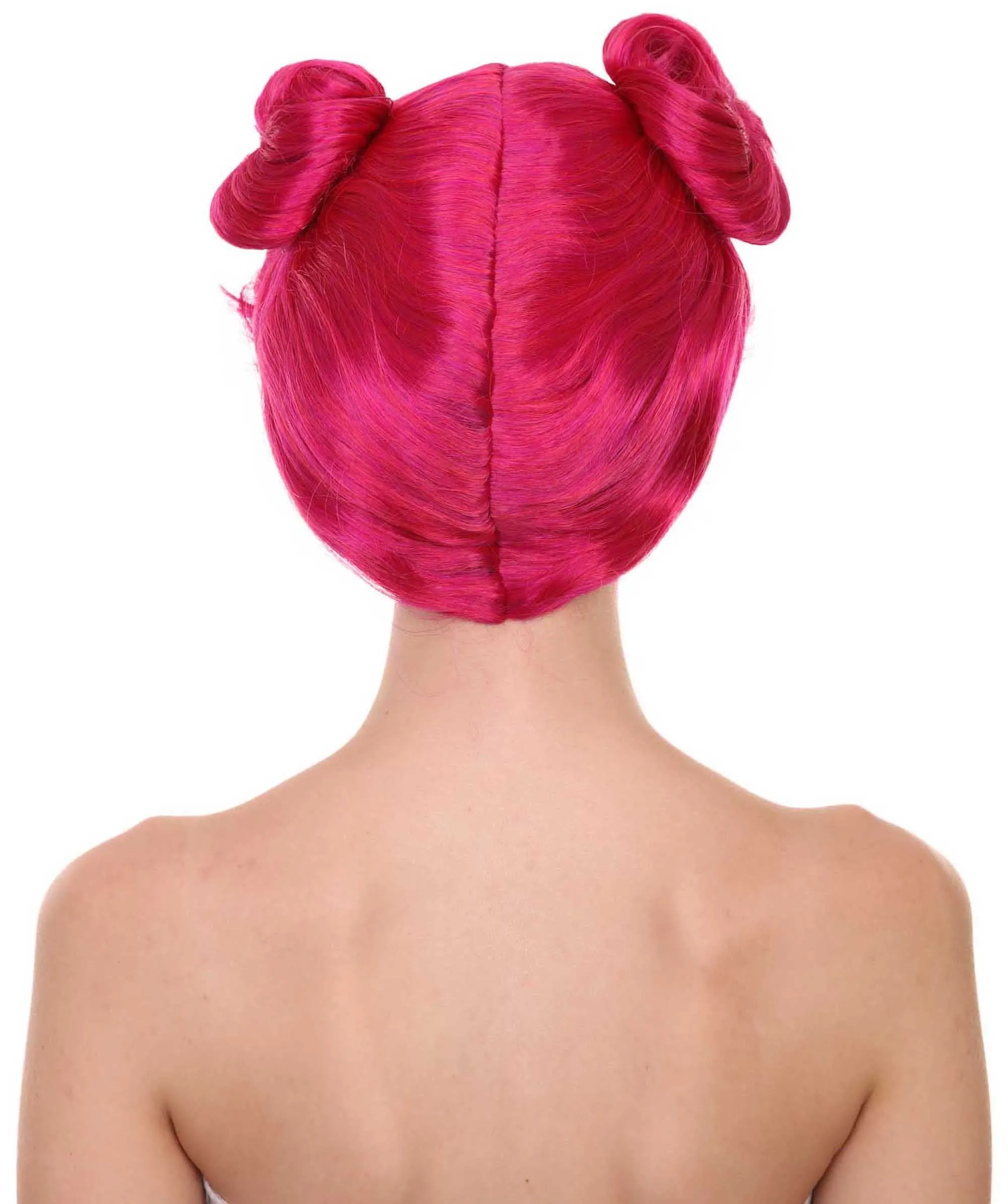 Adult Women's 10" Short Length Double Bun Halloween Animated Winnie Costume Wig, Synthetic Soft Fiber Hair | HPO