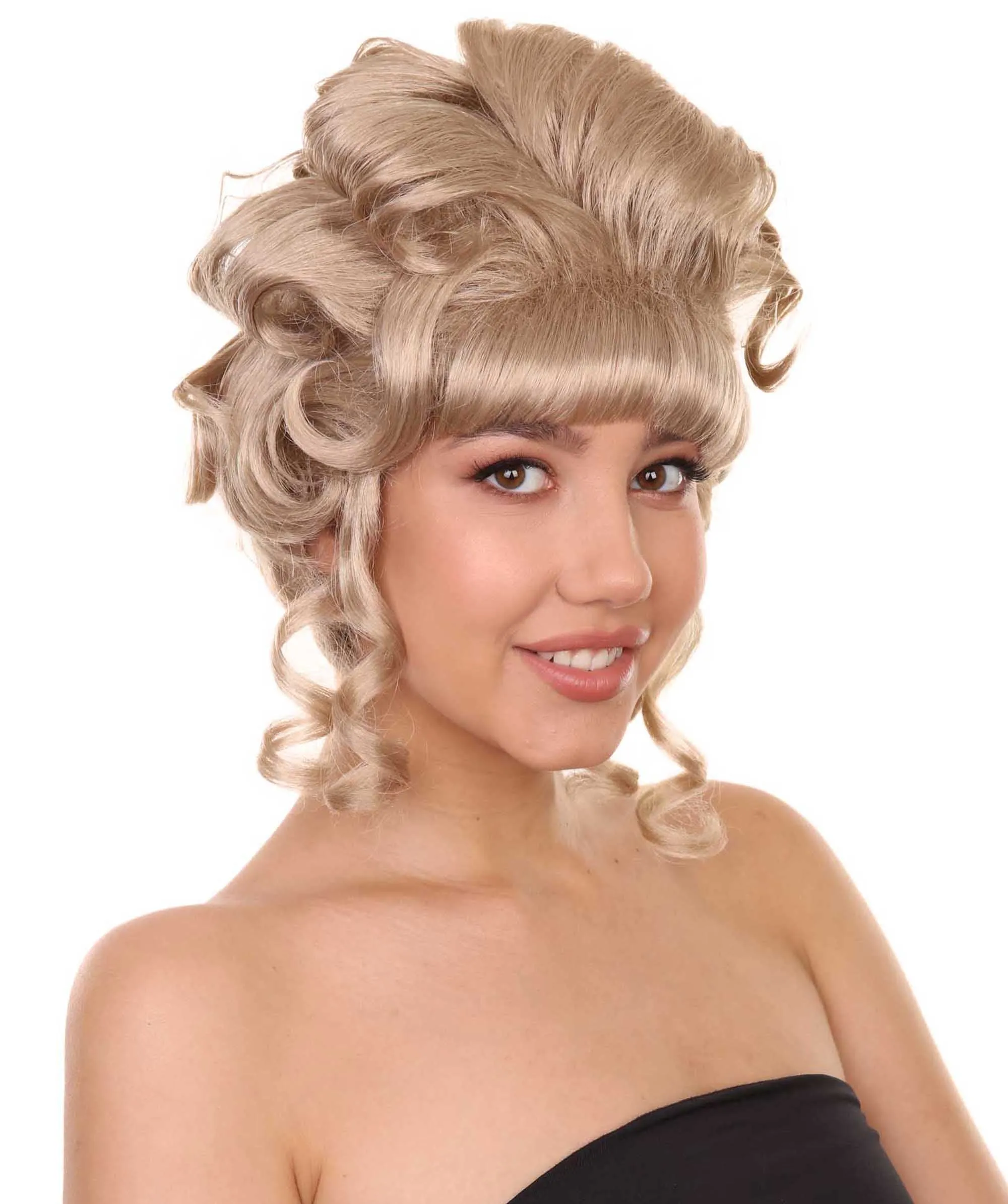 Adult Women's 11.5" Medium Length Curled Curly Halloween Cosplay Party Updo Bouffant 'do Lady Costume Wig, Synthetic Soft Fiber Hair,  | HPO