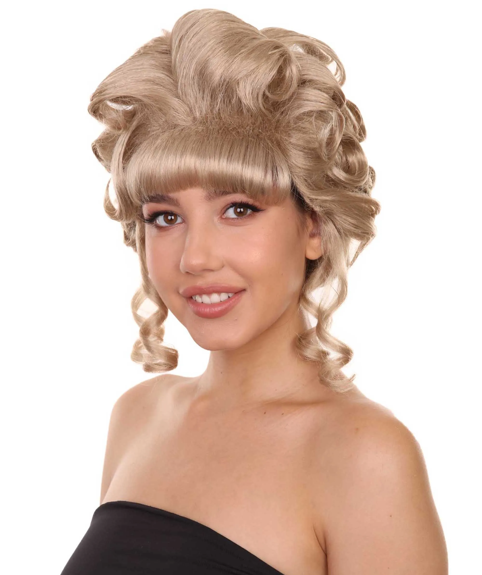 Adult Women's 11.5" Medium Length Curled Curly Halloween Cosplay Party Updo Bouffant 'do Lady Costume Wig, Synthetic Soft Fiber Hair,  | HPO