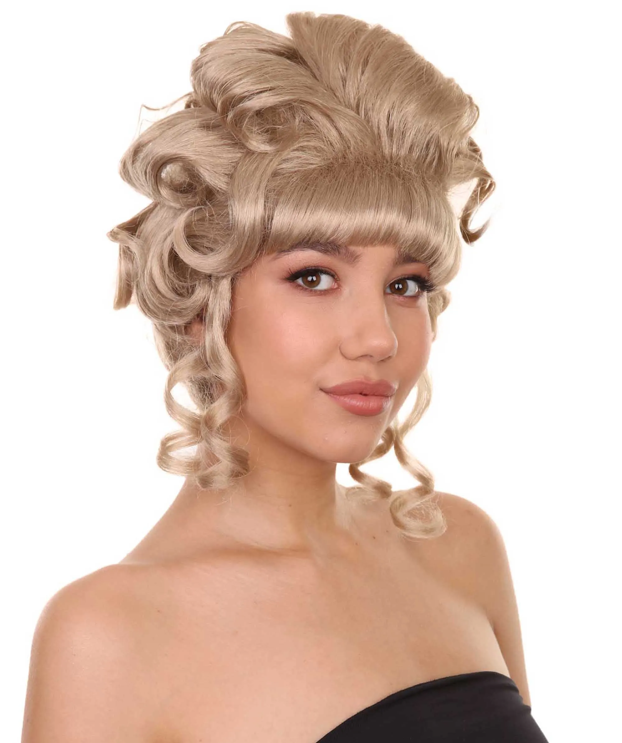 Adult Women's 11.5" Medium Length Curled Curly Halloween Cosplay Party Updo Bouffant 'do Lady Costume Wig, Synthetic Soft Fiber Hair,  | HPO