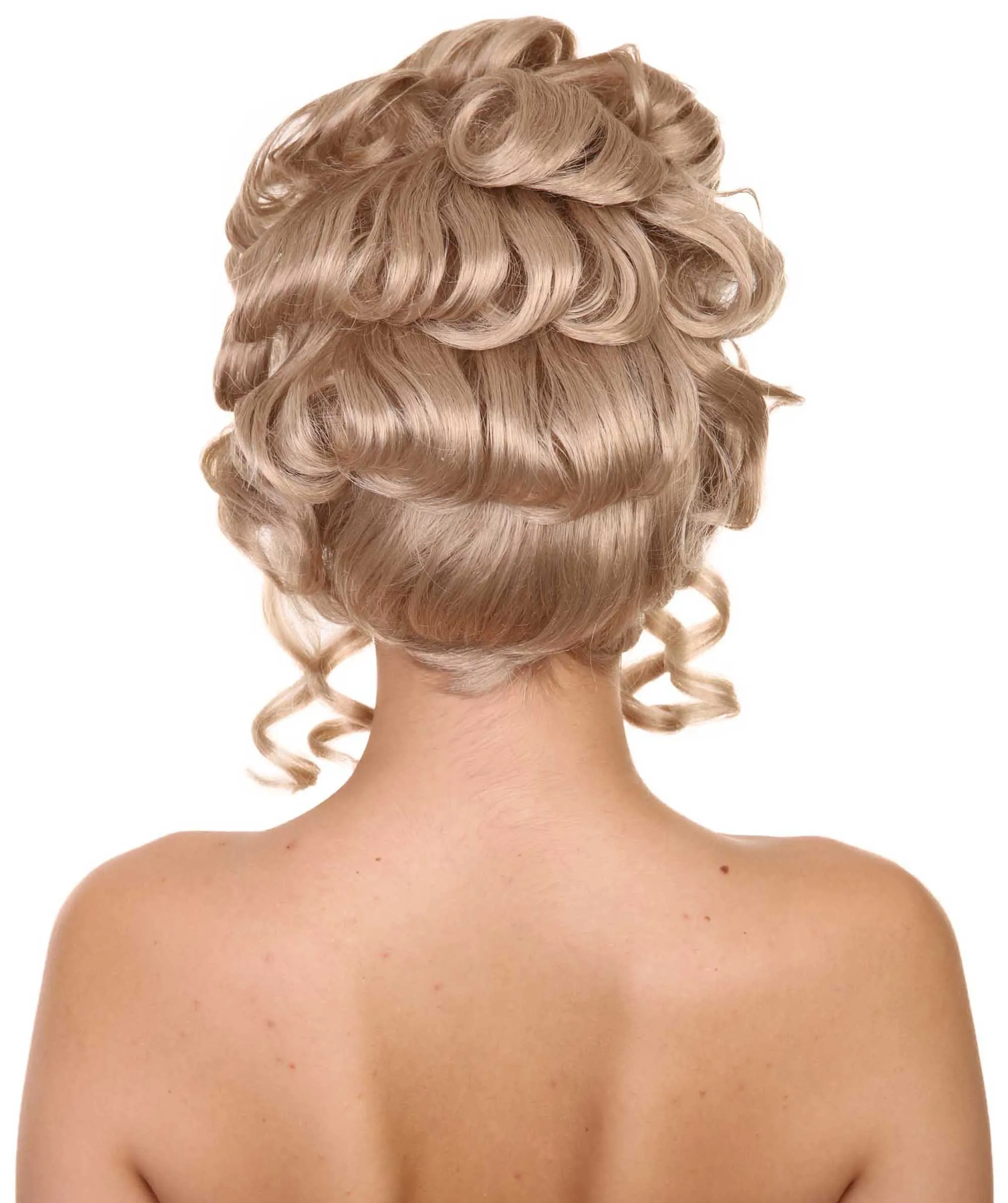 Adult Women's 11.5" Medium Length Curled Curly Halloween Cosplay Party Updo Bouffant 'do Lady Costume Wig, Synthetic Soft Fiber Hair,  | HPO