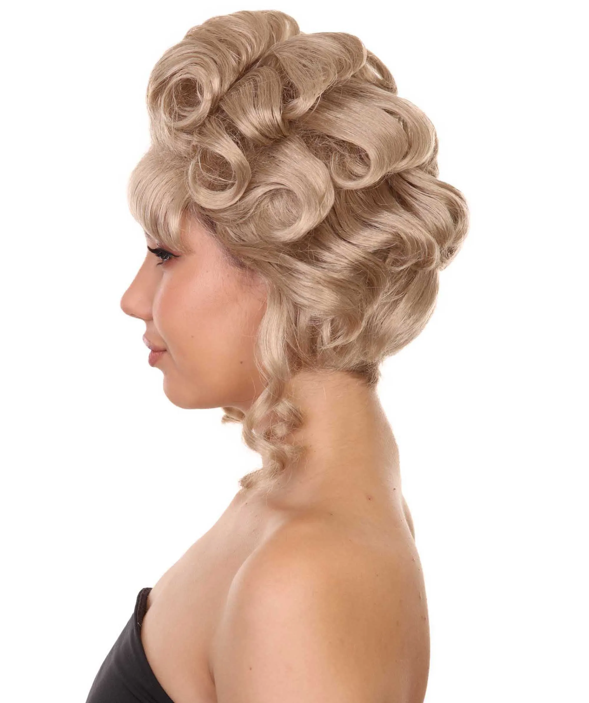 Adult Women's 11.5" Medium Length Curled Curly Halloween Cosplay Party Updo Bouffant 'do Lady Costume Wig, Synthetic Soft Fiber Hair,  | HPO