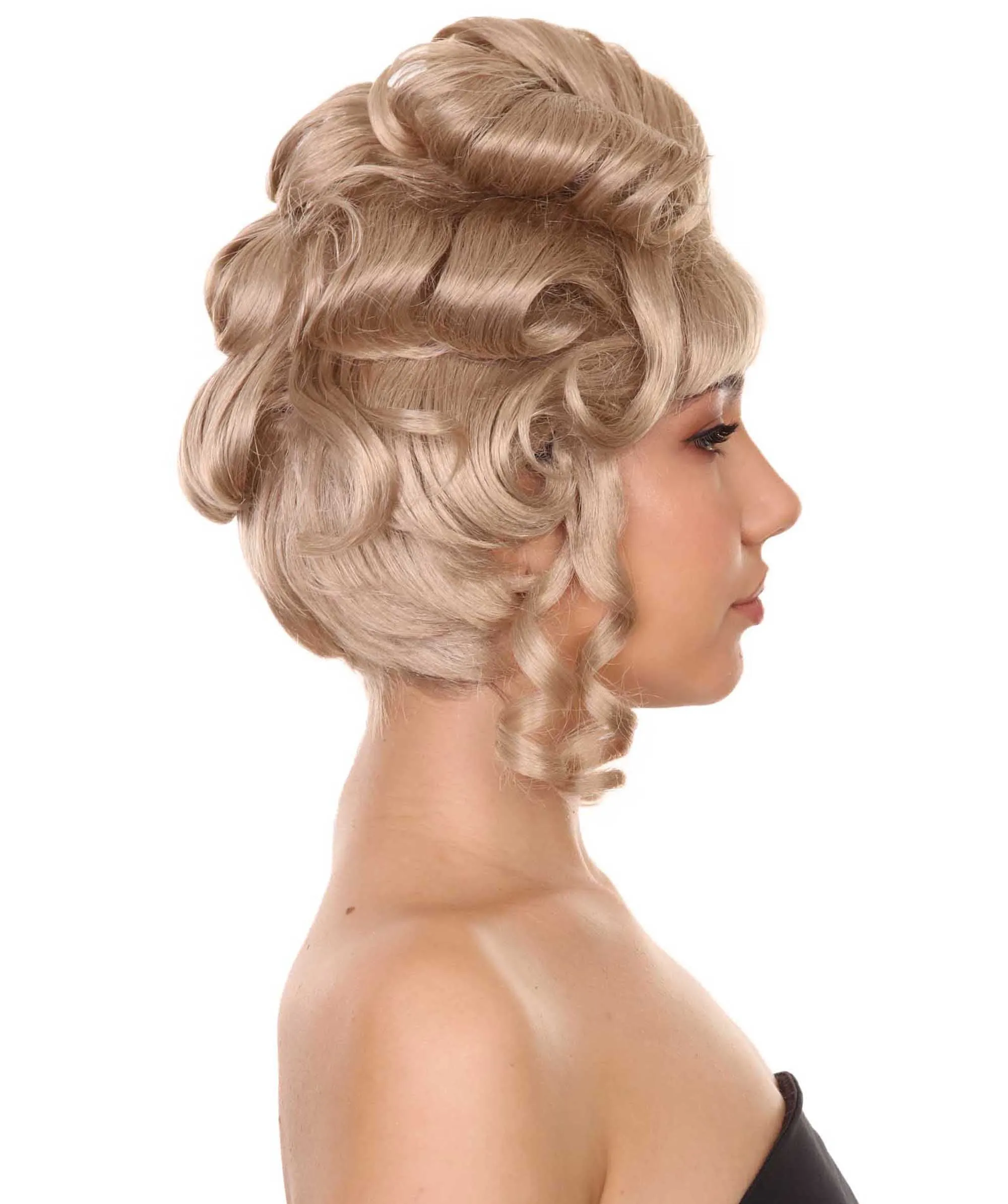 Adult Women's 11.5" Medium Length Curled Curly Halloween Cosplay Party Updo Bouffant 'do Lady Costume Wig, Synthetic Soft Fiber Hair,  | HPO