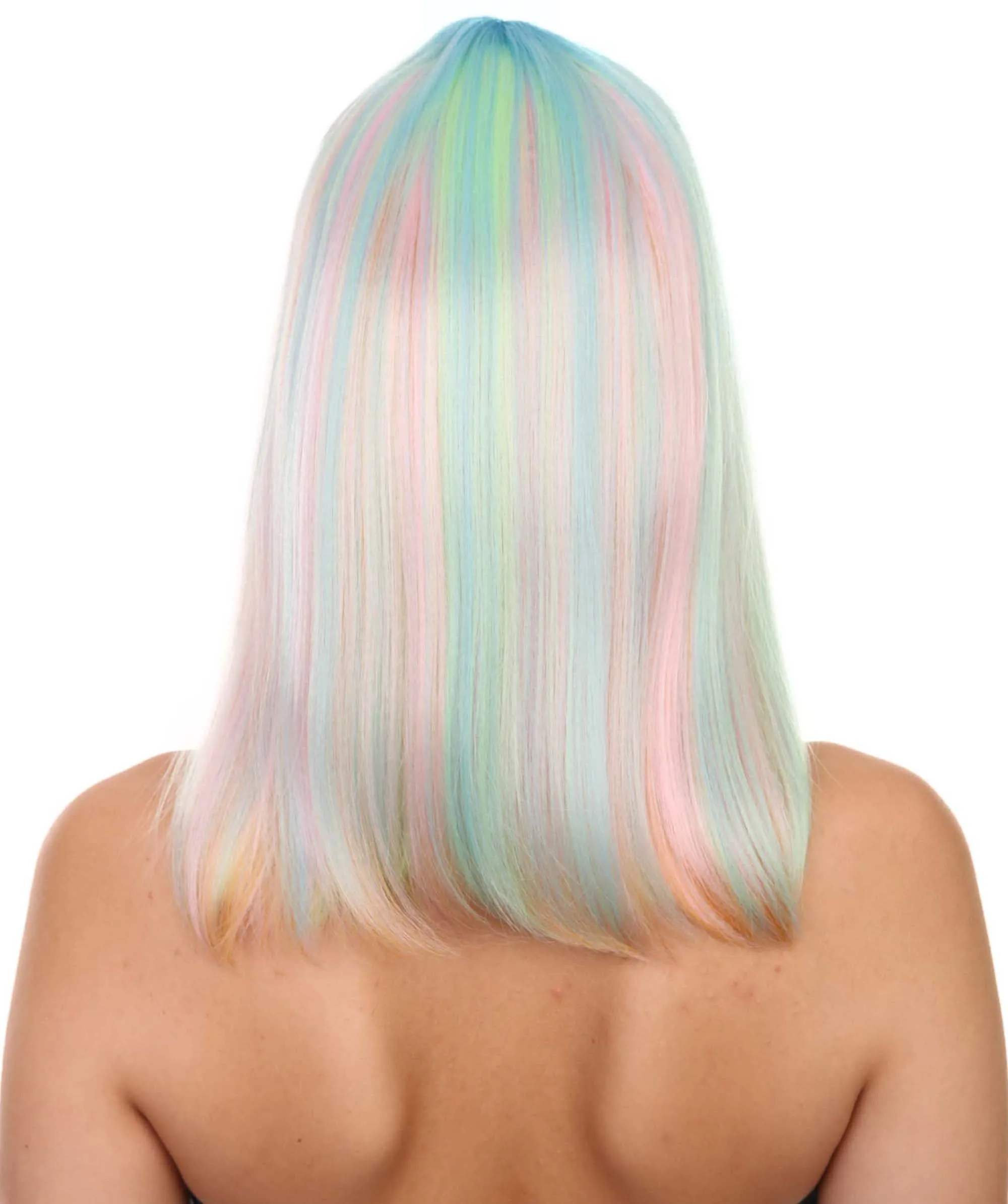 Adult Women's 14" Inch Medium Length Halloween Cosplay Rainbow Rave Mermaid Costume Wig, Synthetic Soft Fiber Hair, Perfect for your next Festival and Group Anime Party!  | HPO