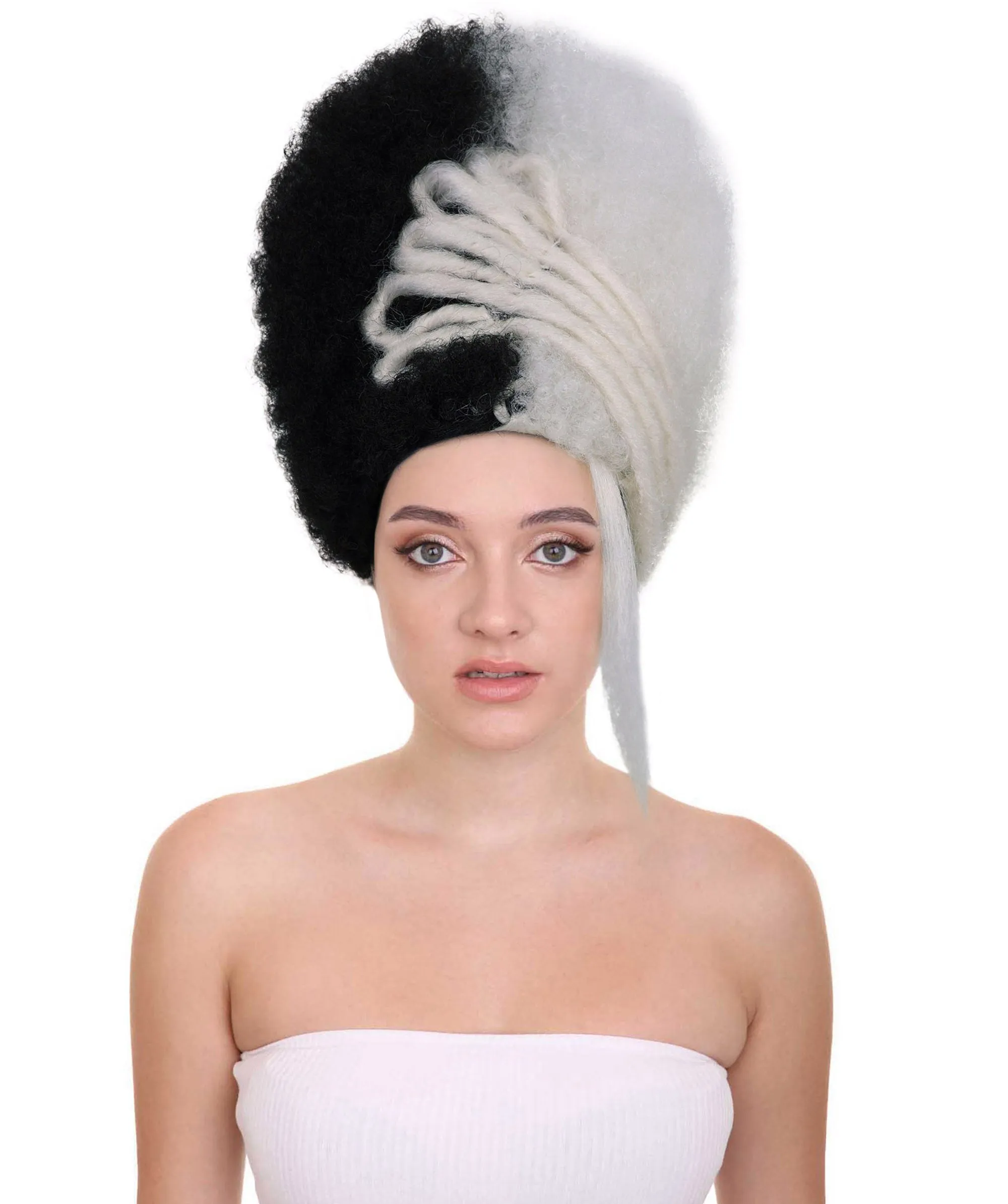 Adult Women's 16" Inch Medium Length Halloween Cosplay Afro Puff Good as Hell Goddess Costume Multiple Wig, Synthetic Fiber Hair with Braids, | HPO