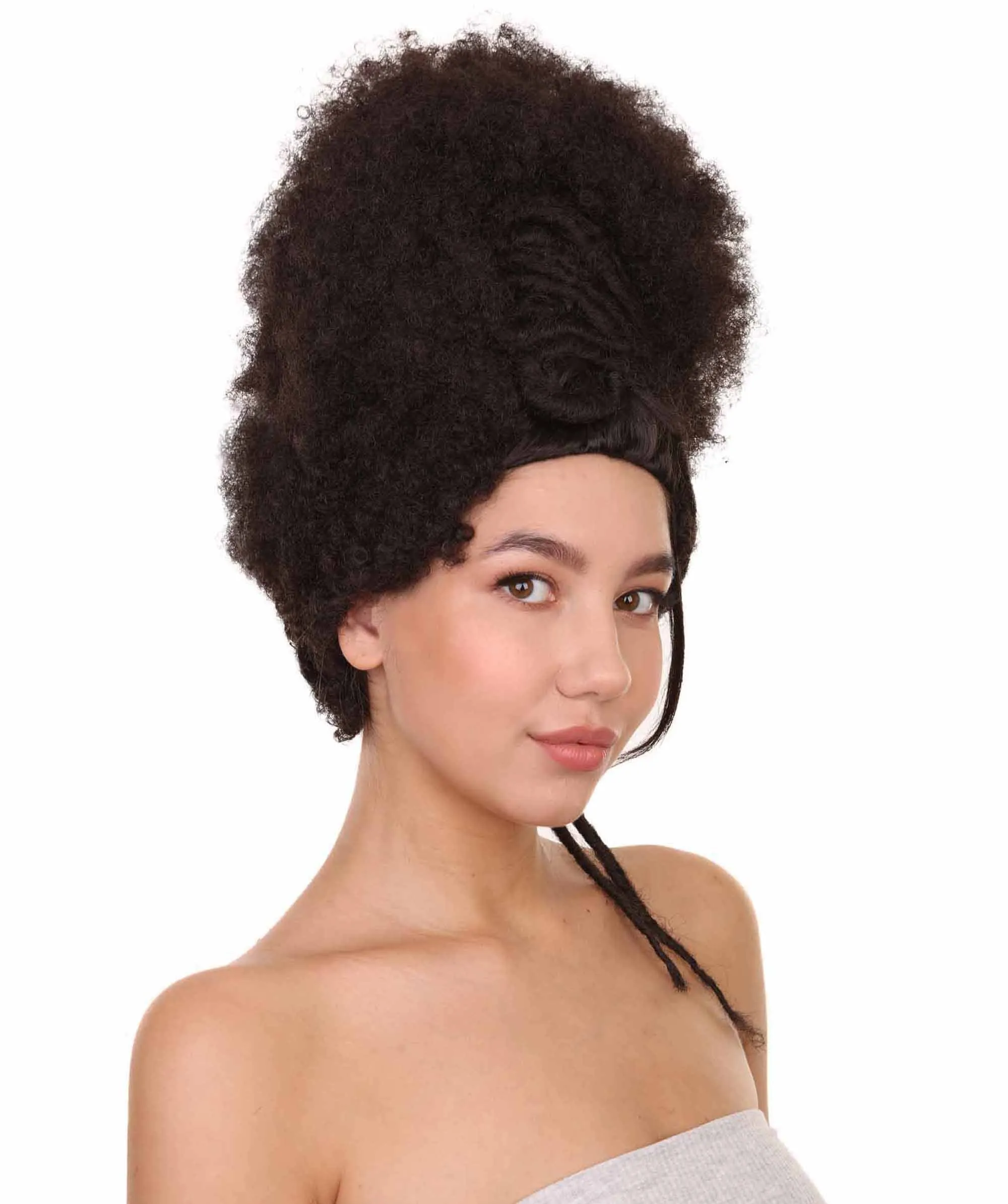 Adult Women's 16" Inch Medium Length Halloween Cosplay Afro Puff Good as Hell Goddess Costume Multiple Wig, Synthetic Fiber Hair with Braids, | HPO