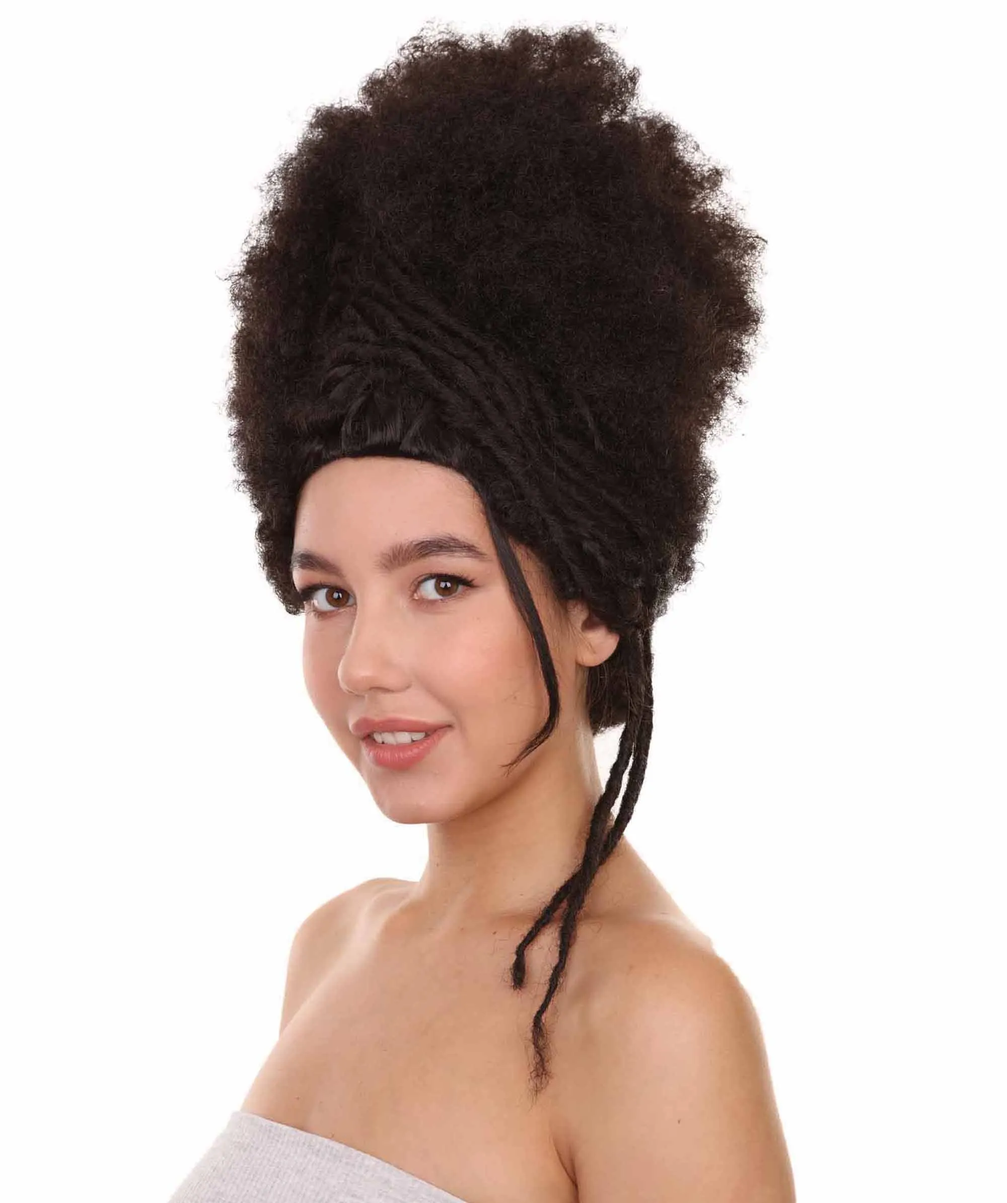 Adult Women's 16" Inch Medium Length Halloween Cosplay Afro Puff Good as Hell Goddess Costume Multiple Wig, Synthetic Fiber Hair with Braids, | HPO