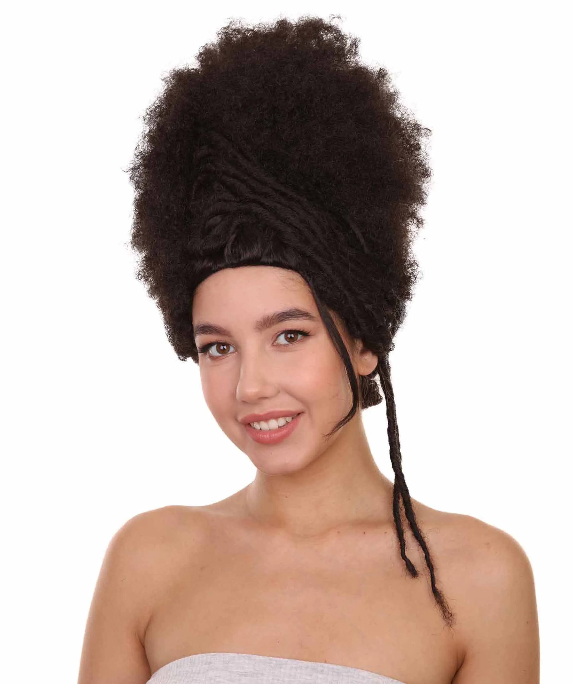 Adult Women's 16" Inch Medium Length Halloween Cosplay Afro Puff Good as Hell Goddess Costume Multiple Wig, Synthetic Fiber Hair with Braids, | HPO