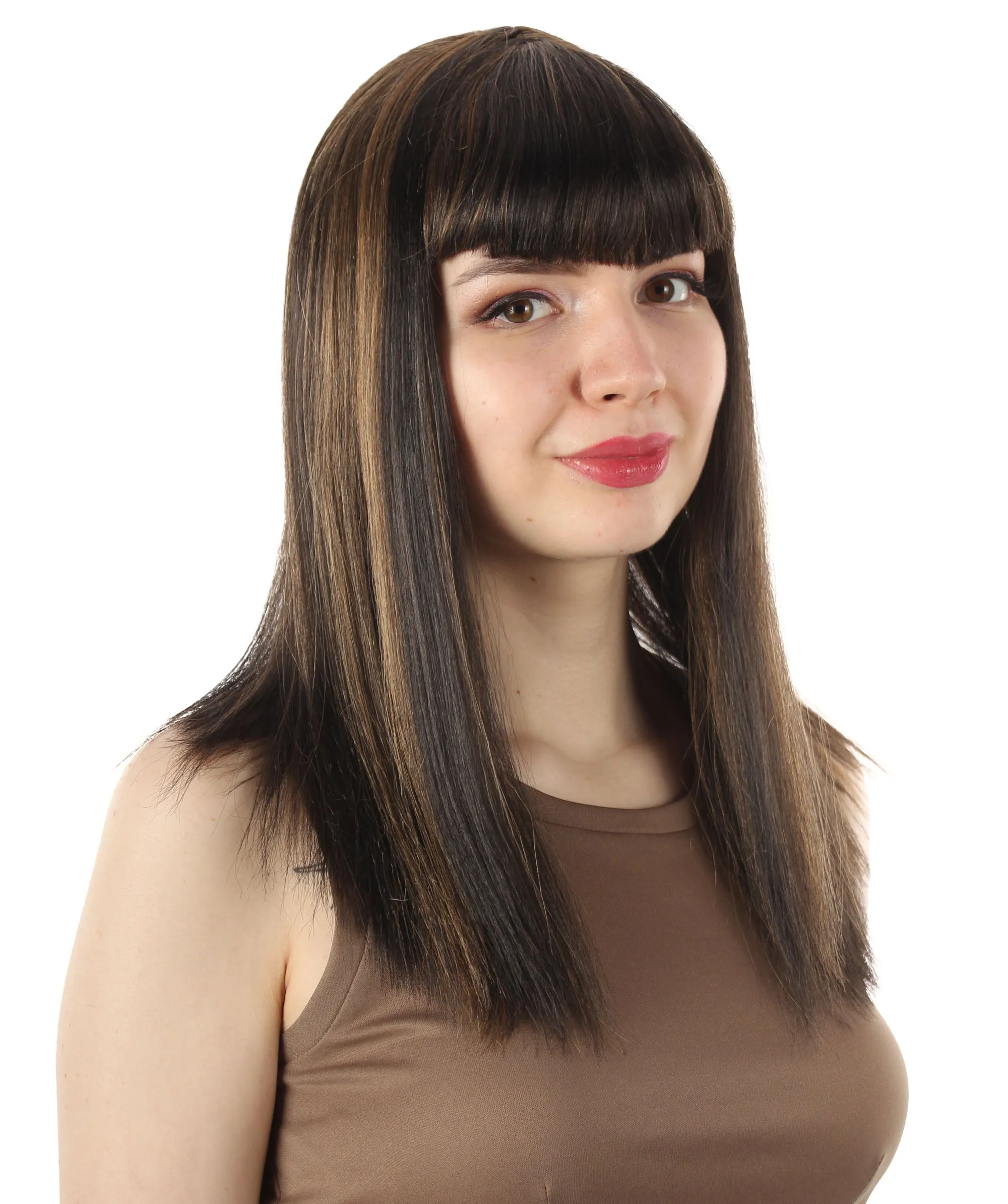Adult Women's 18" Inch Silky Medium Straight Length Diva Wig, Multiple Color Synthetic Hair with Bangs | HPO