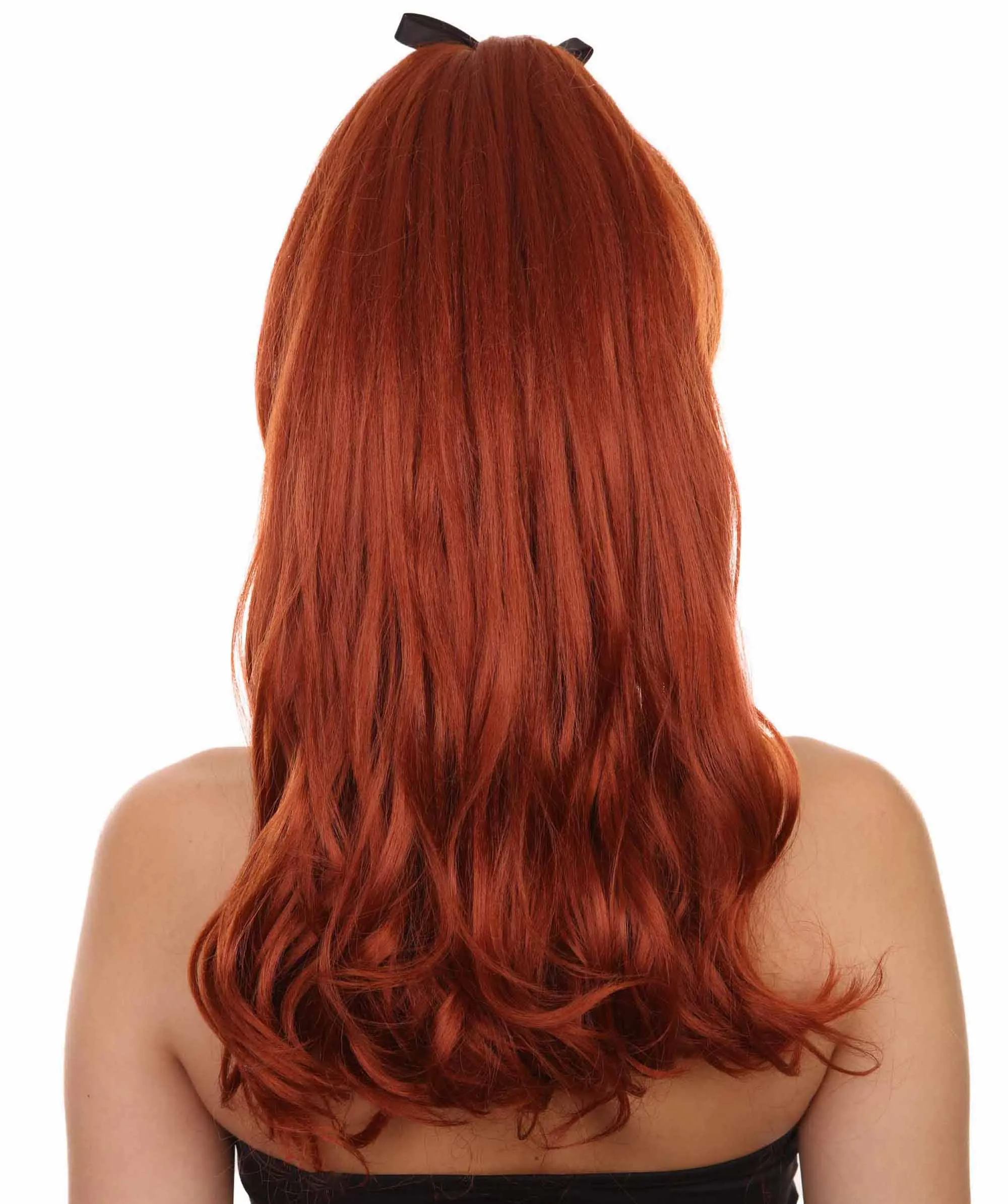 Adult Women's 20" Inch Long Length Wavy 360 Lace Front Natural Red Head Hairline Wig with Black Hair-Bow, 100% Heat Resistant Fibers, Perfect for your Everyday Wear and Styling to your Expectations! | Nunique