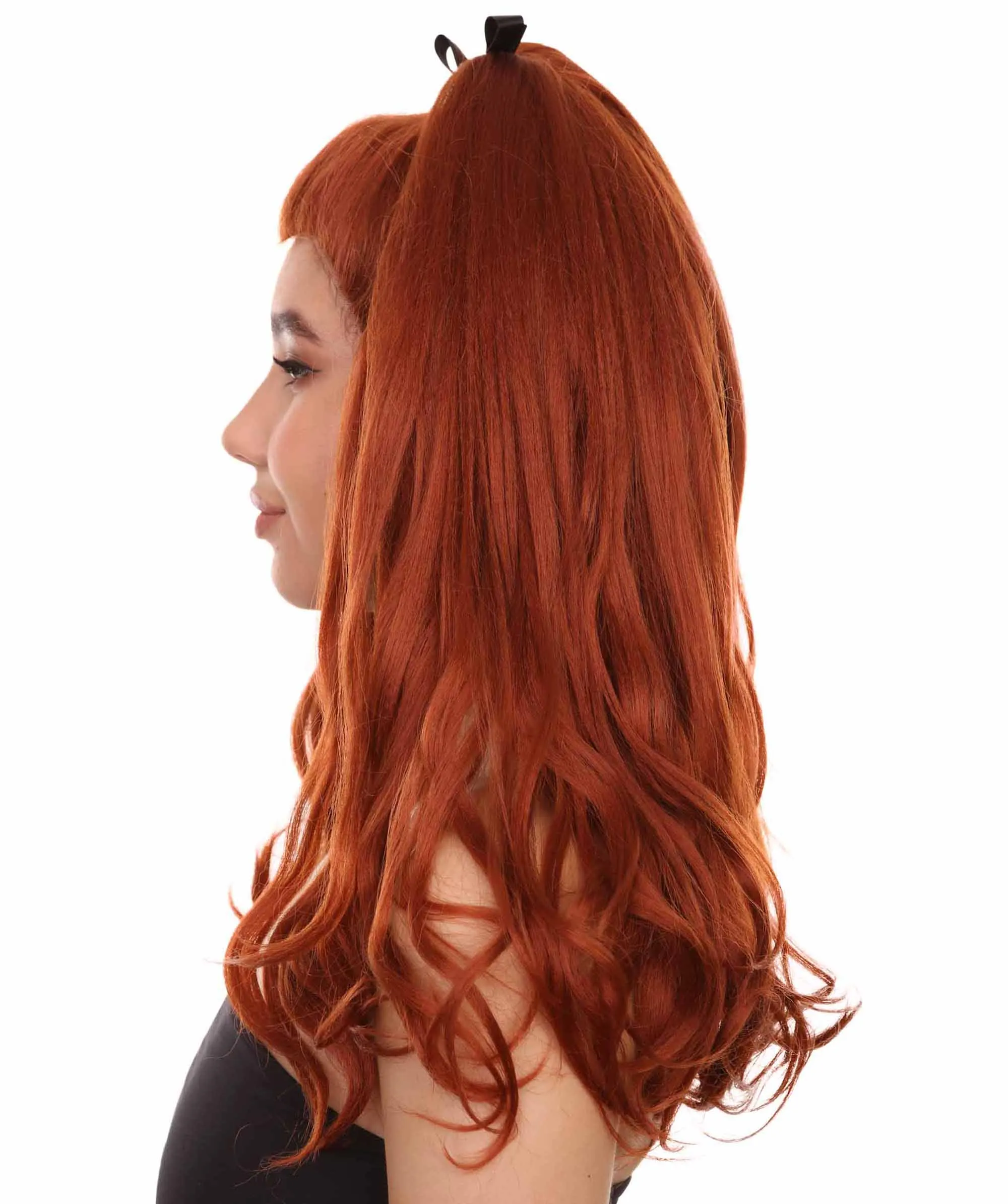 Adult Women's 20" Inch Long Length Wavy 360 Lace Front Natural Red Head Hairline Wig with Black Hair-Bow, 100% Heat Resistant Fibers, Perfect for your Everyday Wear and Styling to your Expectations! | Nunique