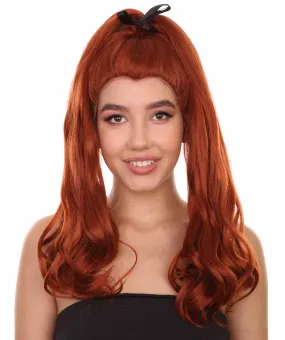 Adult Women's 20" Inch Long Length Wavy 360 Lace Front Natural Red Head Hairline Wig with Black Hair-Bow, 100% Heat Resistant Fibers, Perfect for your Everyday Wear and Styling to your Expectations! | Nunique