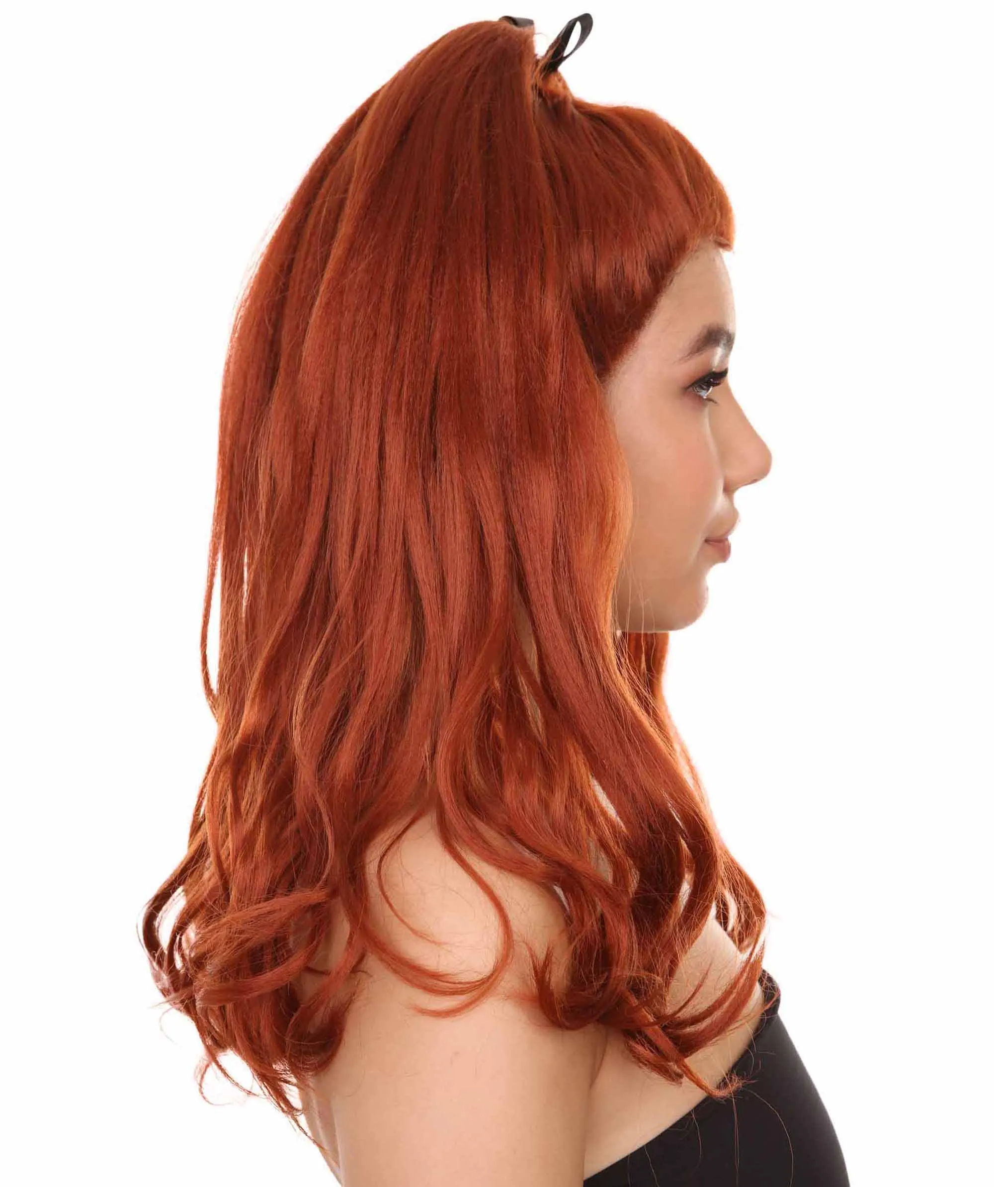 Adult Women's 20" Inch Long Length Wavy 360 Lace Front Natural Red Head Hairline Wig with Black Hair-Bow, 100% Heat Resistant Fibers, Perfect for your Everyday Wear and Styling to your Expectations! | Nunique