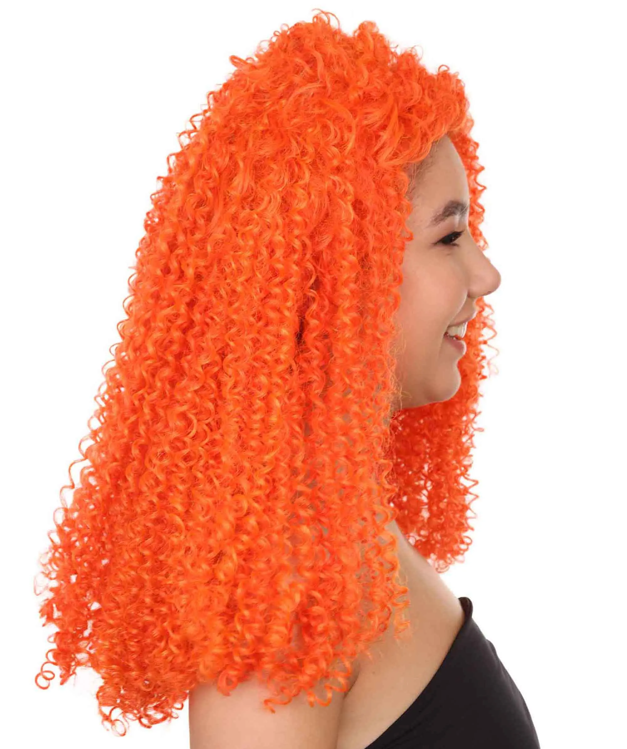 Adult Women's 22" Inch Long Length Curly Halloween Cosplay Queen of Drag Fierce Orange Costume Wig, Synthetic Soft Fiber Hair, Capless Cap Design for Comfort | HPO