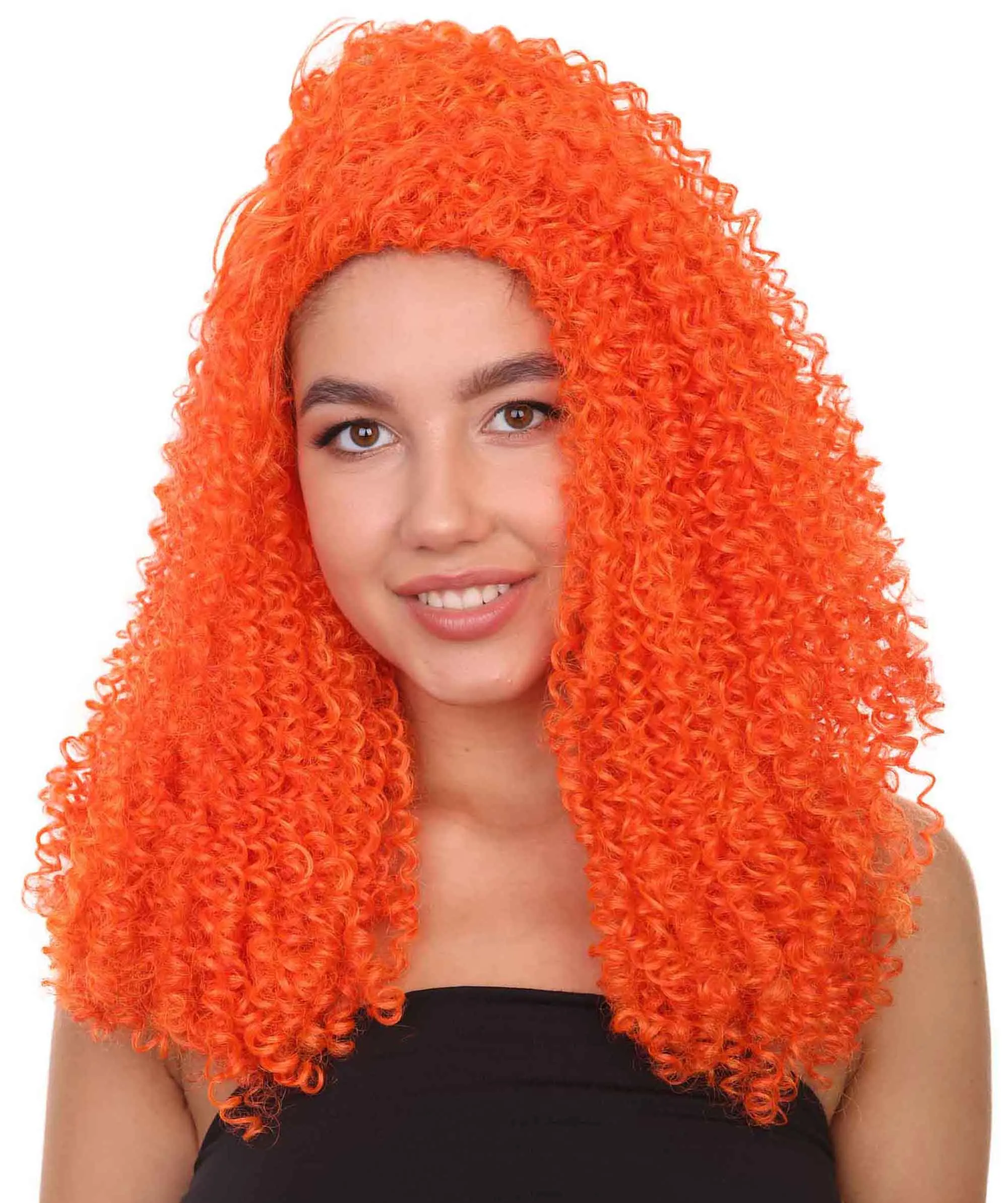 Adult Women's 22" Inch Long Length Curly Halloween Cosplay Queen of Drag Fierce Orange Costume Wig, Synthetic Soft Fiber Hair, Capless Cap Design for Comfort | HPO