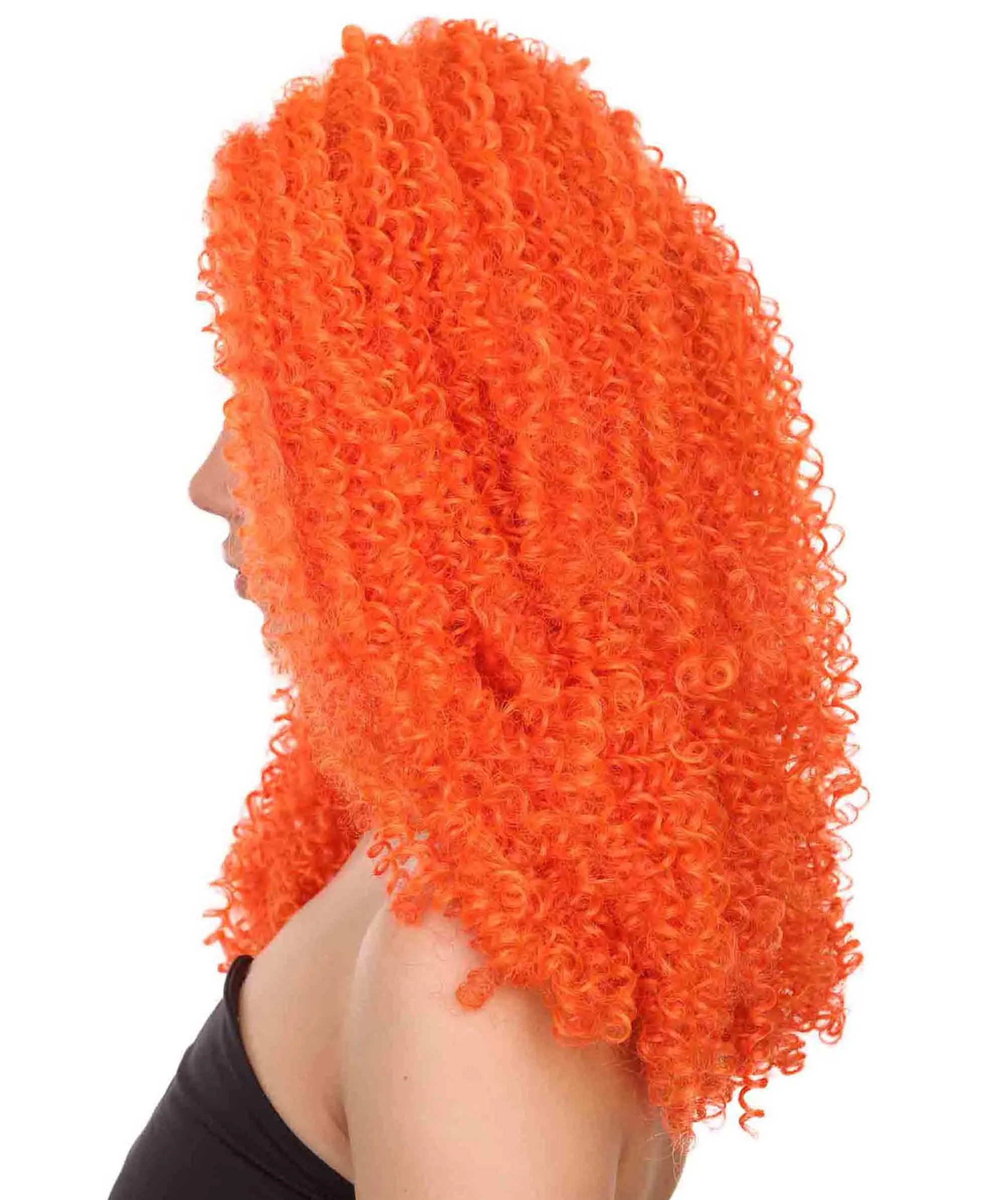 Adult Women's 22" Inch Long Length Curly Halloween Cosplay Queen of Drag Fierce Orange Costume Wig, Synthetic Soft Fiber Hair, Capless Cap Design for Comfort | HPO