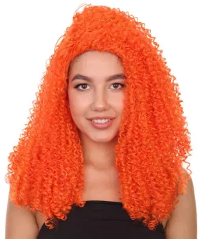 Adult Women's 22" Inch Long Length Curly Halloween Cosplay Queen of Drag Fierce Orange Costume Wig, Synthetic Soft Fiber Hair, Capless Cap Design for Comfort | HPO
