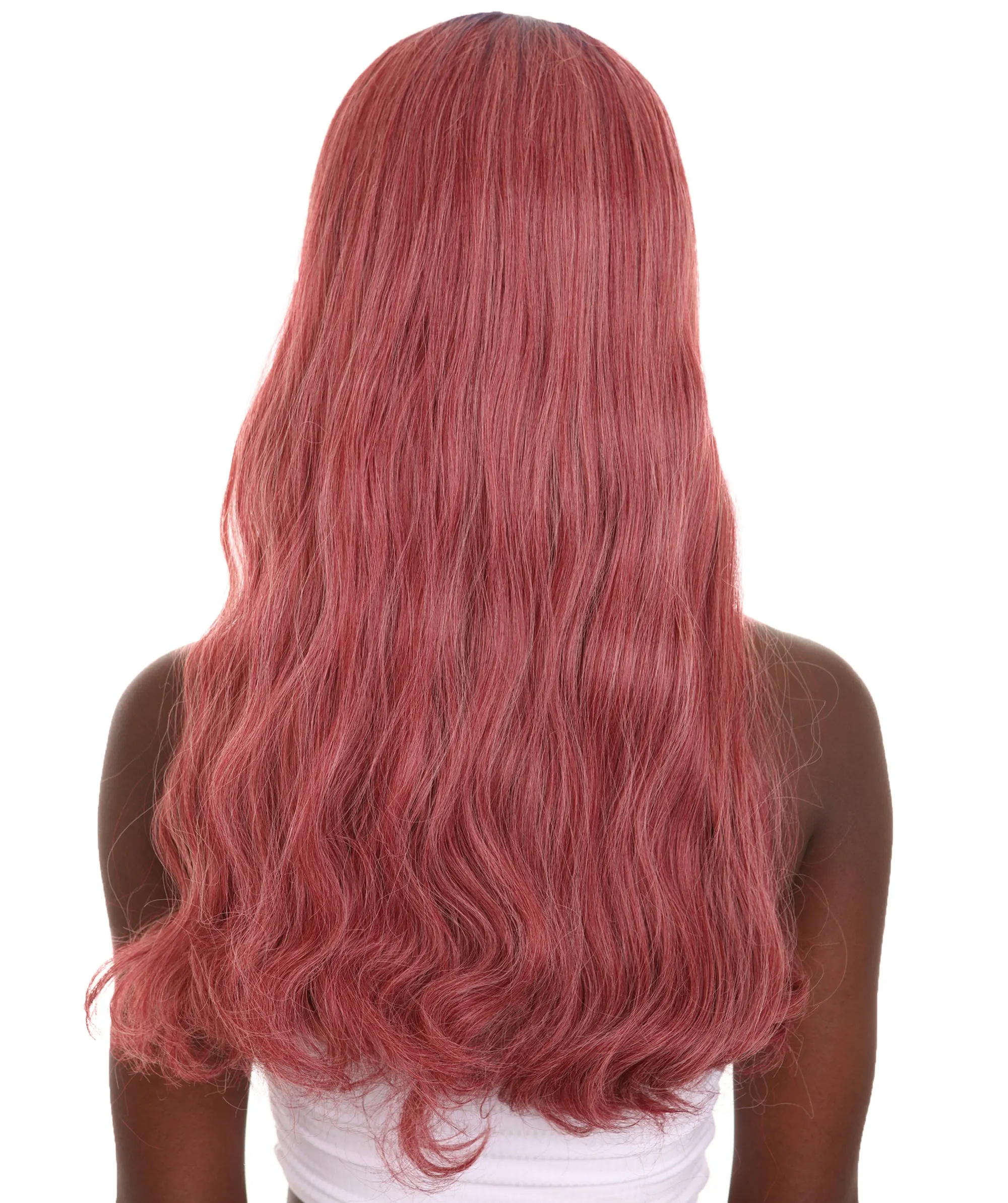 Adult Women's 23" In. Hair Stylist Inspired Wig - Long Length Red Hair with Dark Blue Roots - Lace Front Heat Resistant Fibers | Nunique