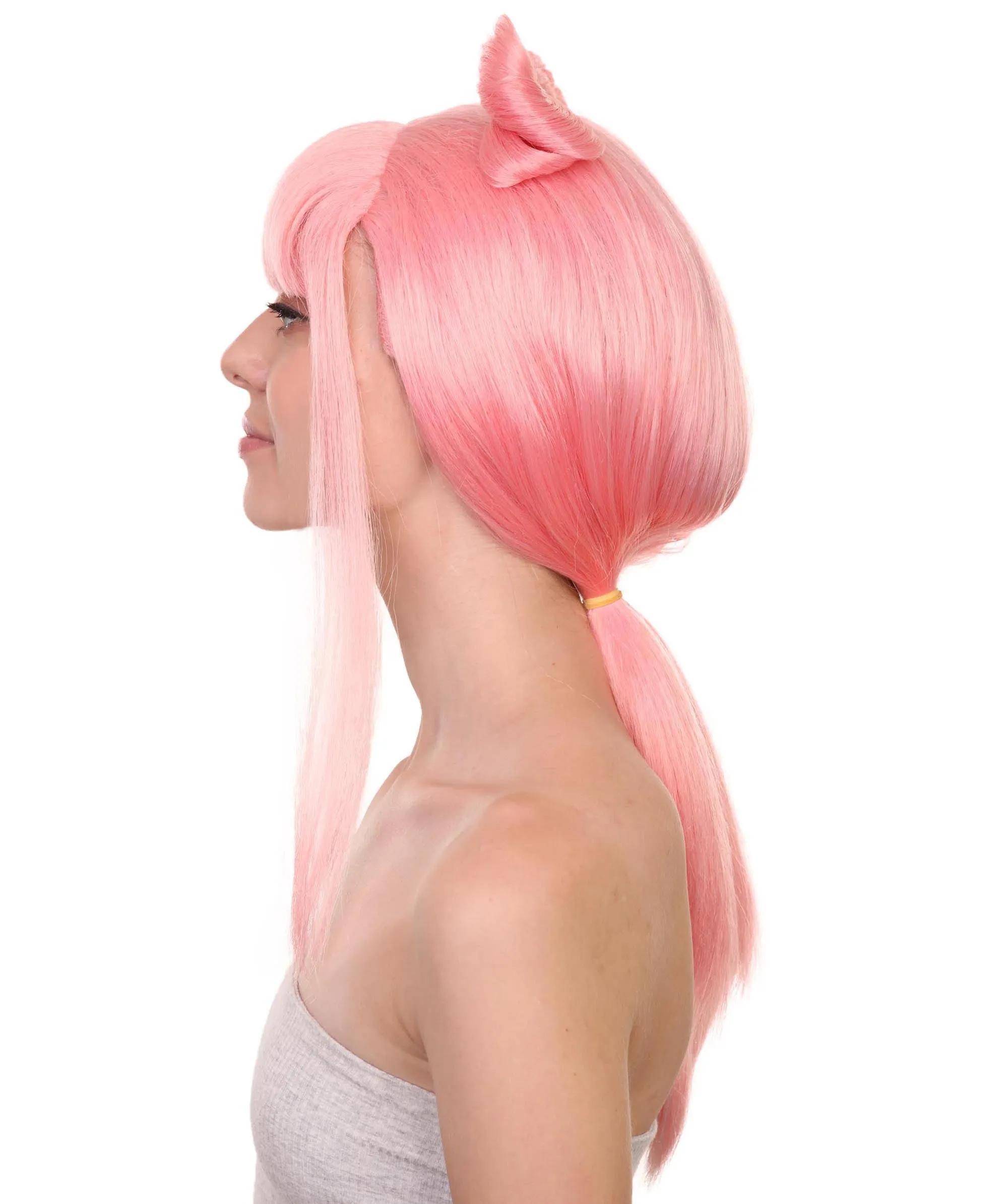 Adult Women's 24" Inch Long Length Halloween Ponytail Bow Rapper Costume Wig, Synthetic Soft Fiber Hair, Capless Cap Ventilation Design for Easy Comfort | HPO