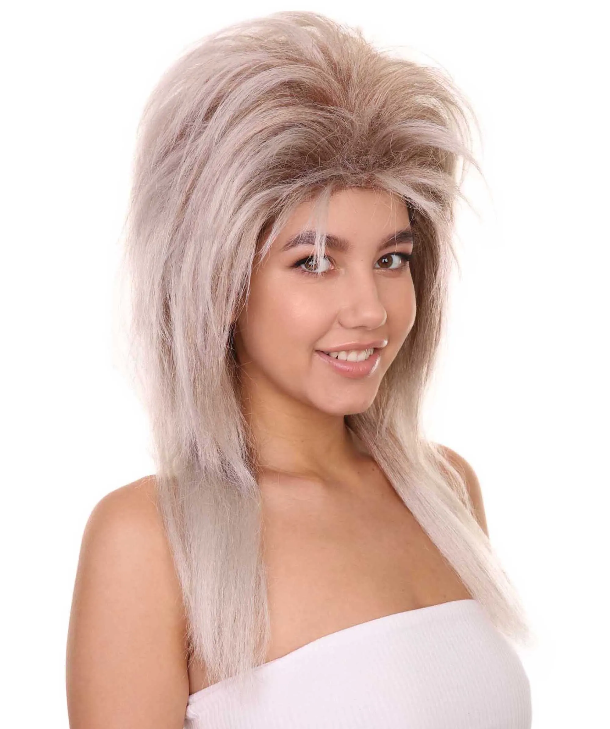 Adult Women's 25" Inch Long Length Halloween Party Cosplay Glam of 80's Rock n Roll Spiked 80s Rocker Costume Wig, Synthetic Soft Fiber Hair | HPO