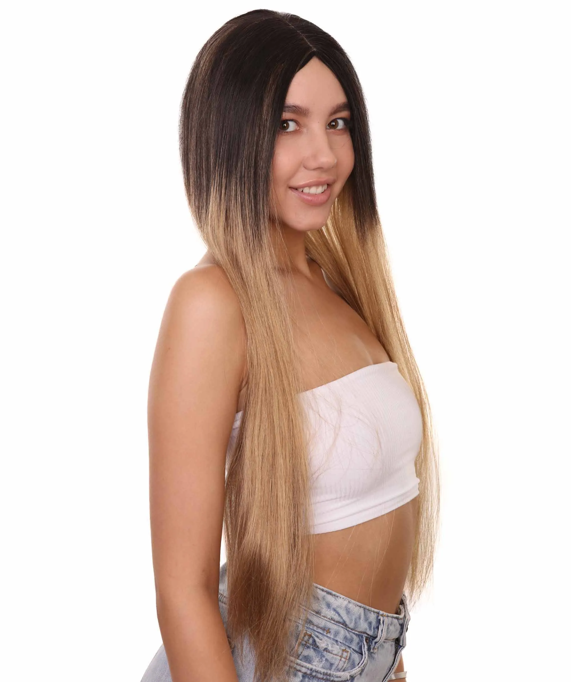 Adult Women's 32" Inch Extra Long Length Halloween Movie Girl Ombre Costume Wig, Synthetic Soft Fiber Hair, Capless Cap Design for Breathability and Comfort! , HPO