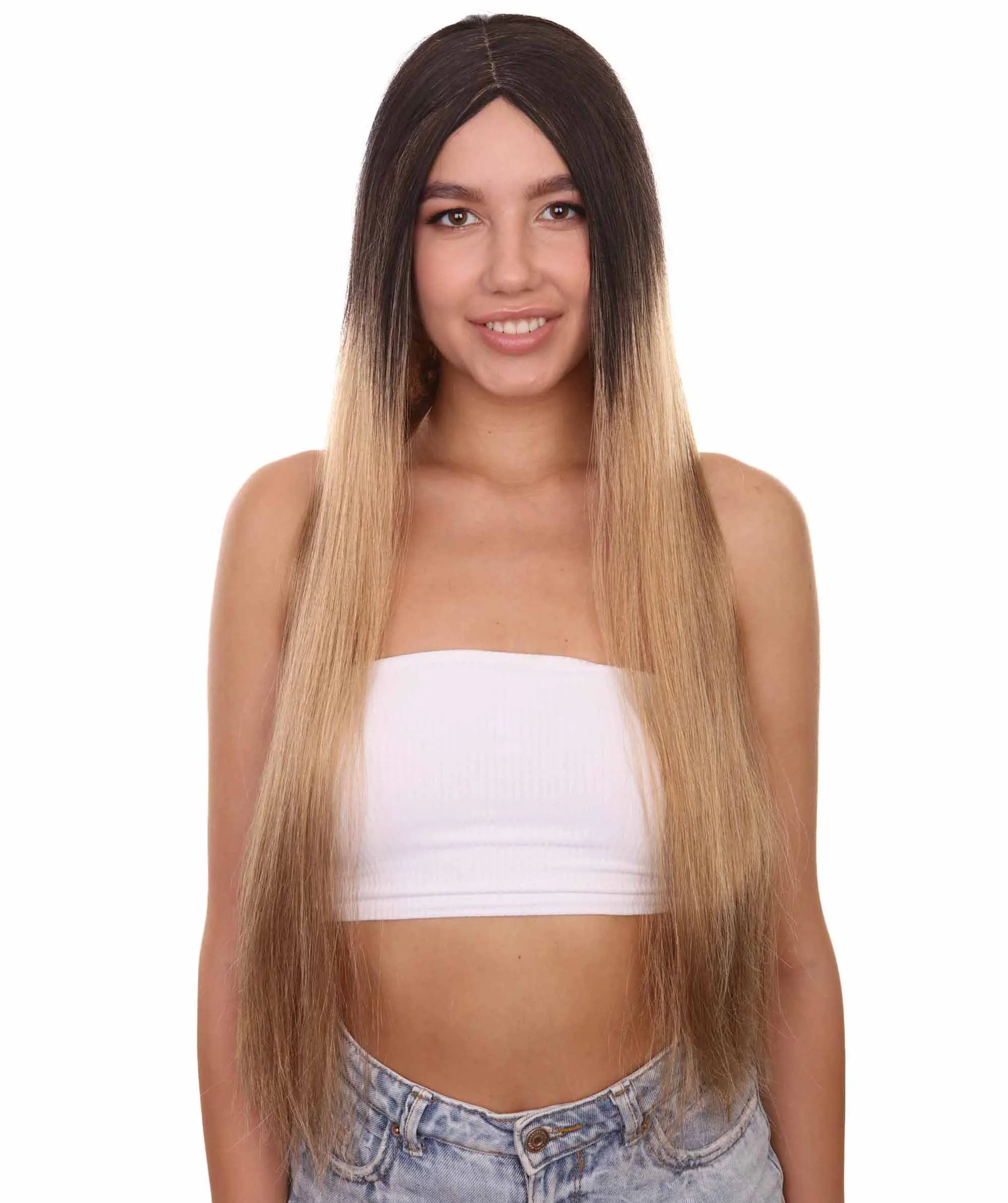 Adult Women's 32" Inch Extra Long Length Halloween Movie Girl Ombre Costume Wig, Synthetic Soft Fiber Hair, Capless Cap Design for Breathability and Comfort! , HPO