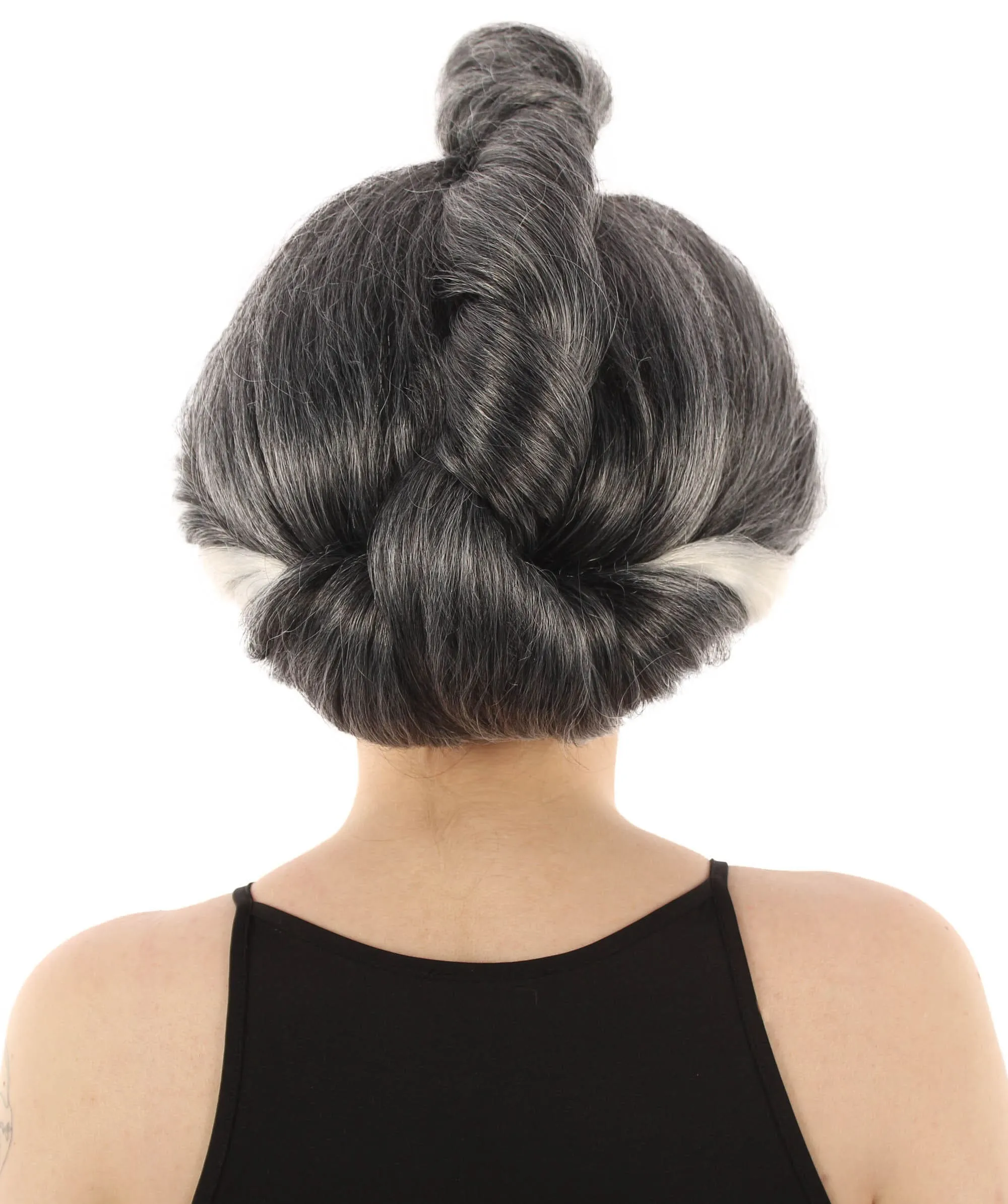 Adult Women’s Animated Movie Female Chinese Mother Graying Bun Wig, Perfect for Halloween, Flame-retardant Synthetic Fiber