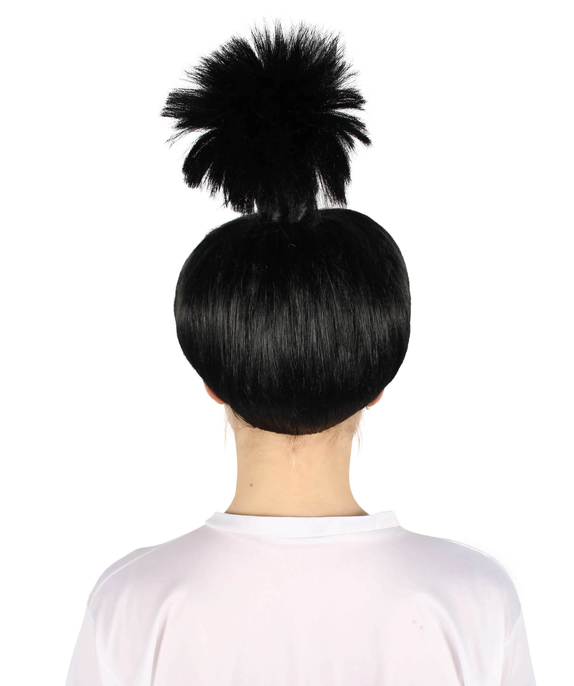 Adult Women’s Anime Manga Black Wig with a Tied Knot | Non-flammable Synthetic Fiber Wig