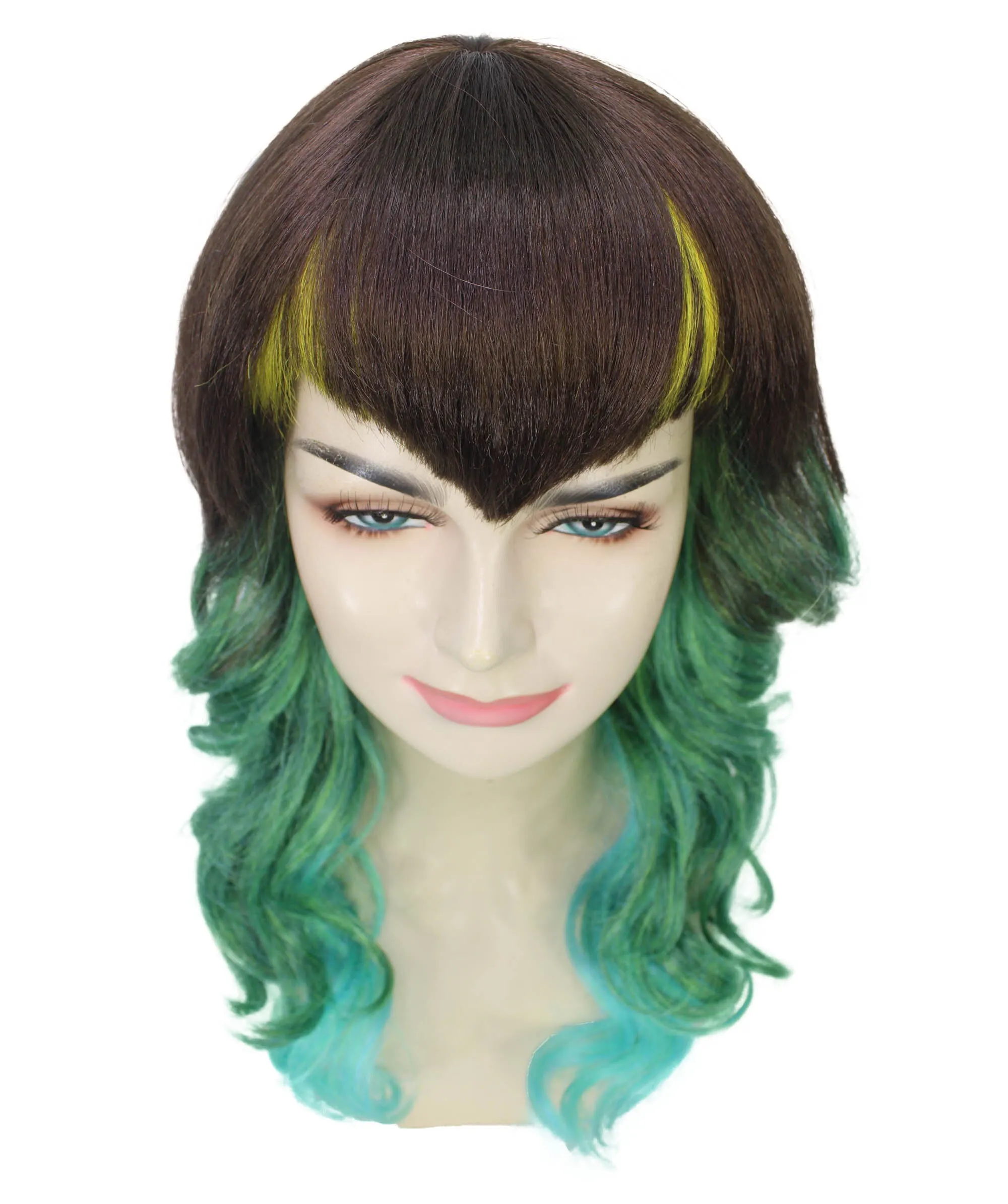 Adult Women's Black and Green Long Wavy Wig I Perfect for Halloween I Flame-retardant Synthetic Fiber