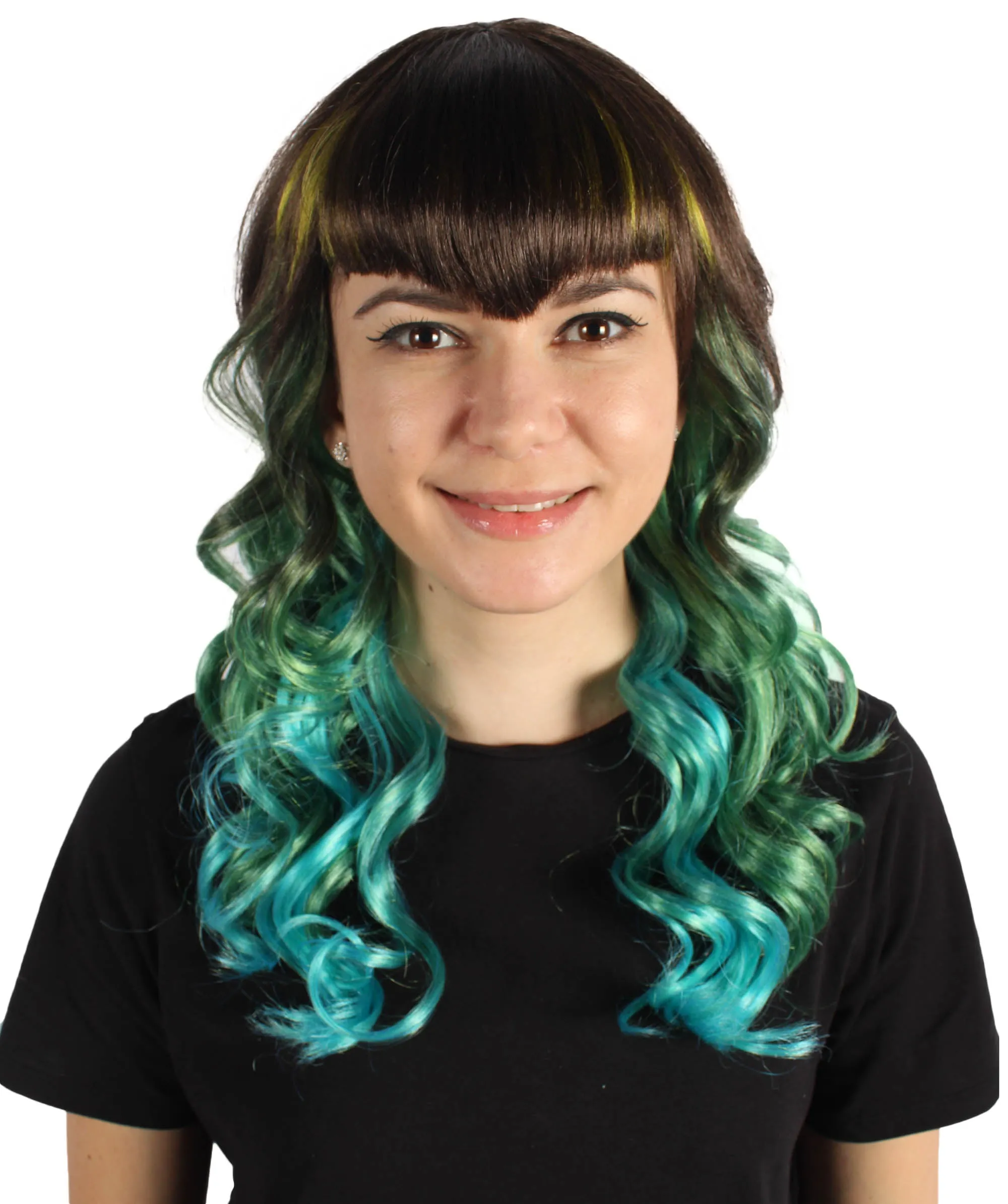 Adult Women's Black and Green Long Wavy Wig I Perfect for Halloween I Flame-retardant Synthetic Fiber