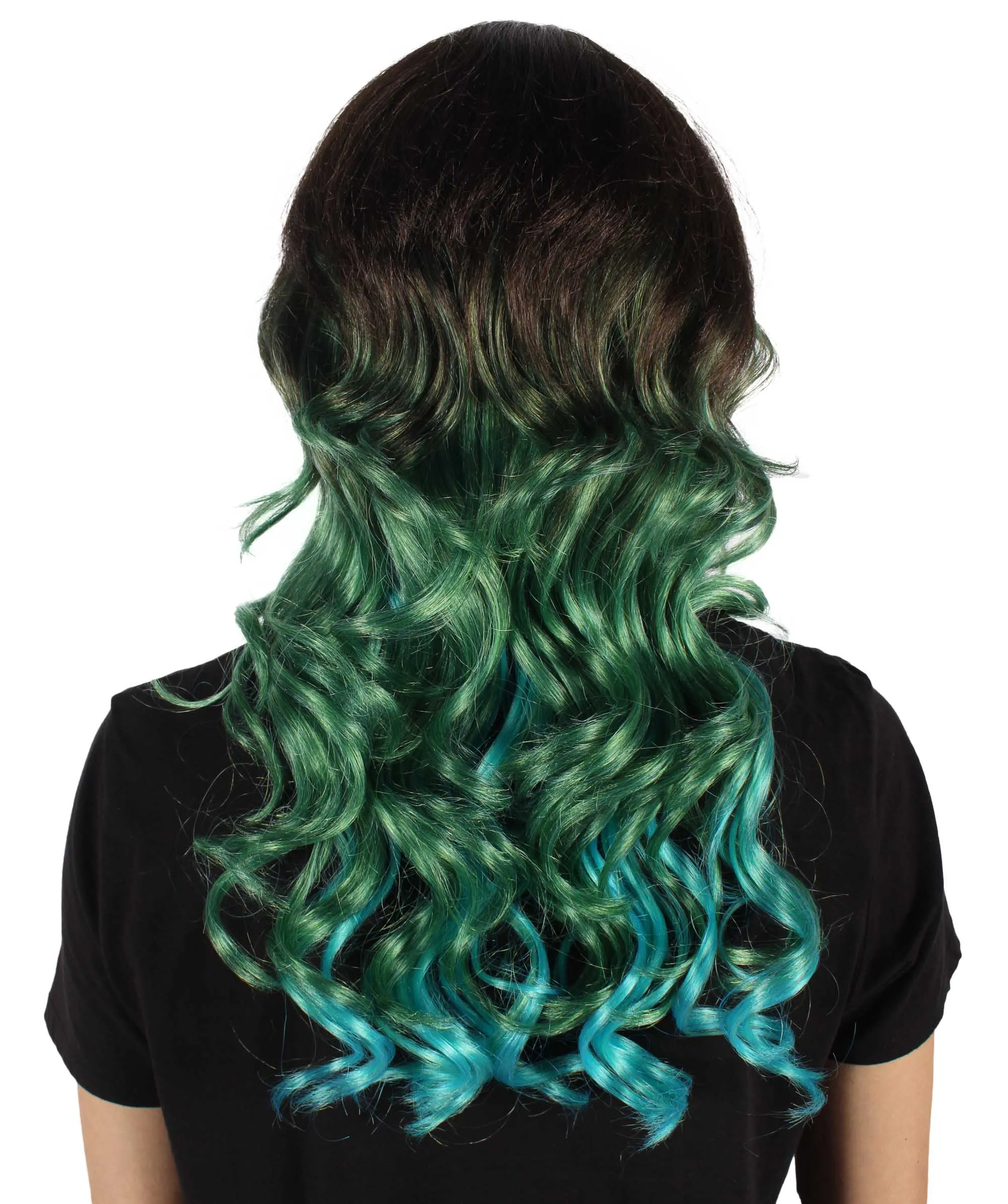 Adult Women's Black and Green Long Wavy Wig I Perfect for Halloween I Flame-retardant Synthetic Fiber