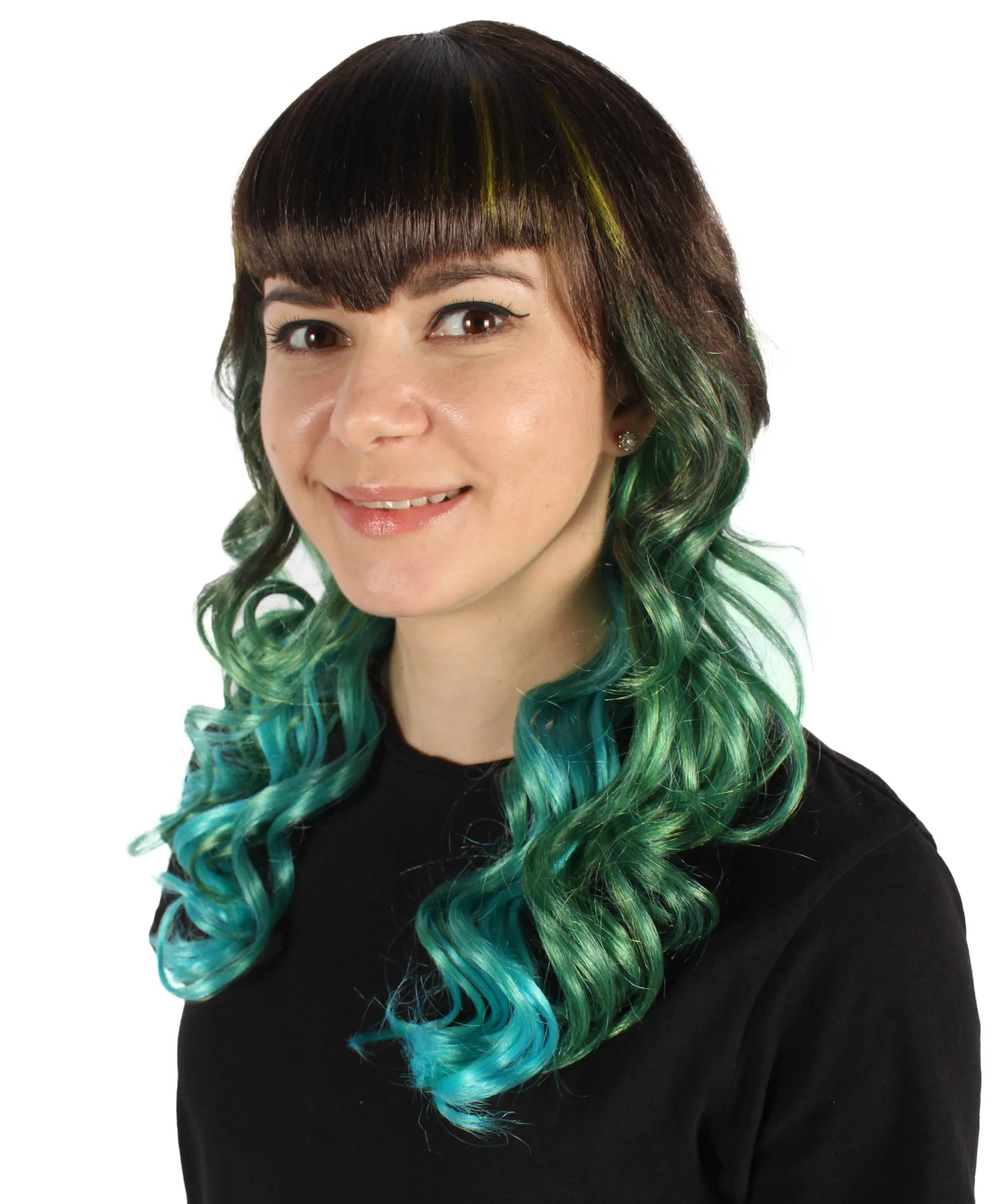 Adult Women's Black and Green Long Wavy Wig I Perfect for Halloween I Flame-retardant Synthetic Fiber