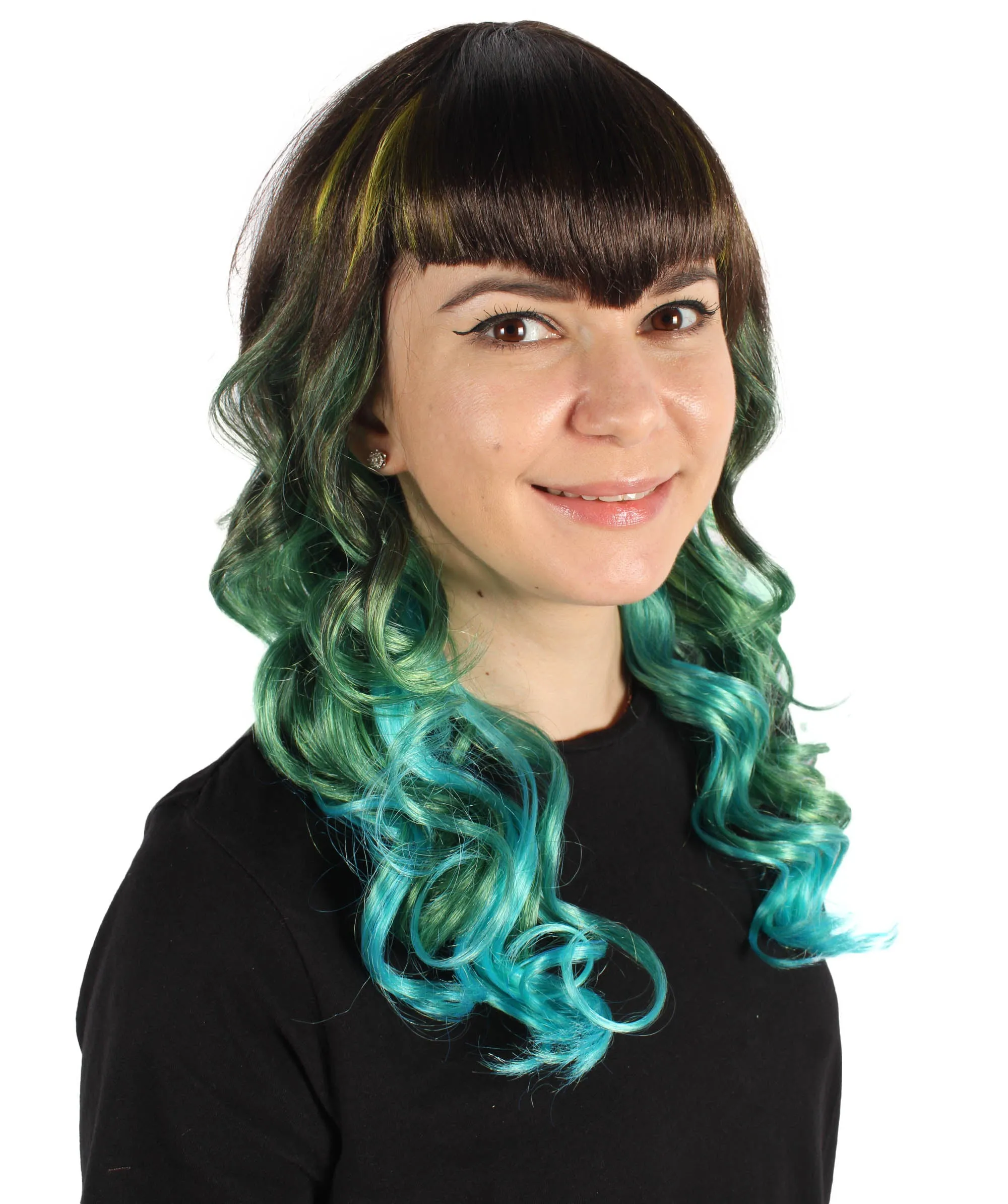 Adult Women's Black and Green Long Wavy Wig I Perfect for Halloween I Flame-retardant Synthetic Fiber