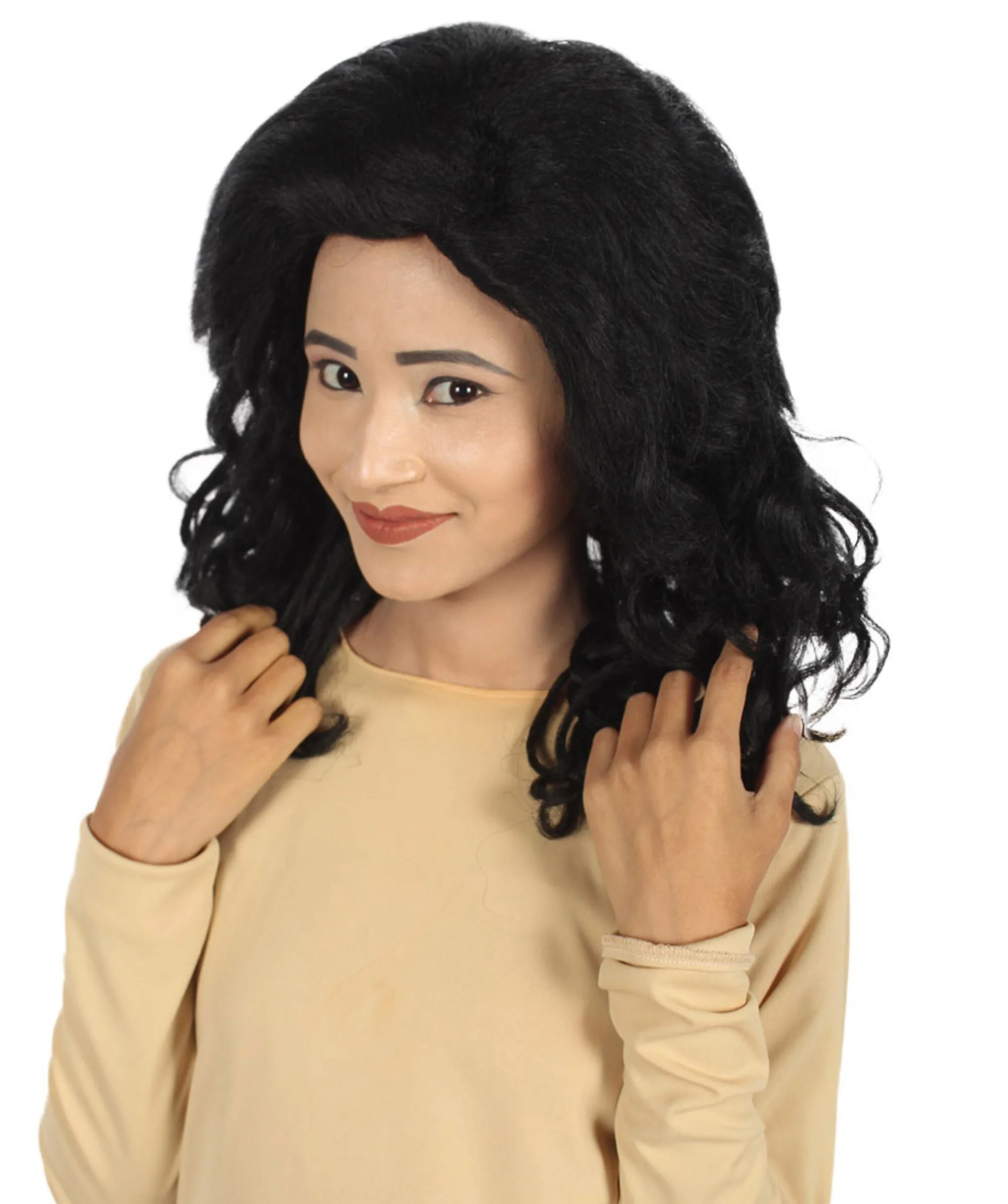 Adult Women's Black Wavy Mid Length Wig | Perfect for Halloween & Cosplay | Flame-retardant Synthetic Fiber