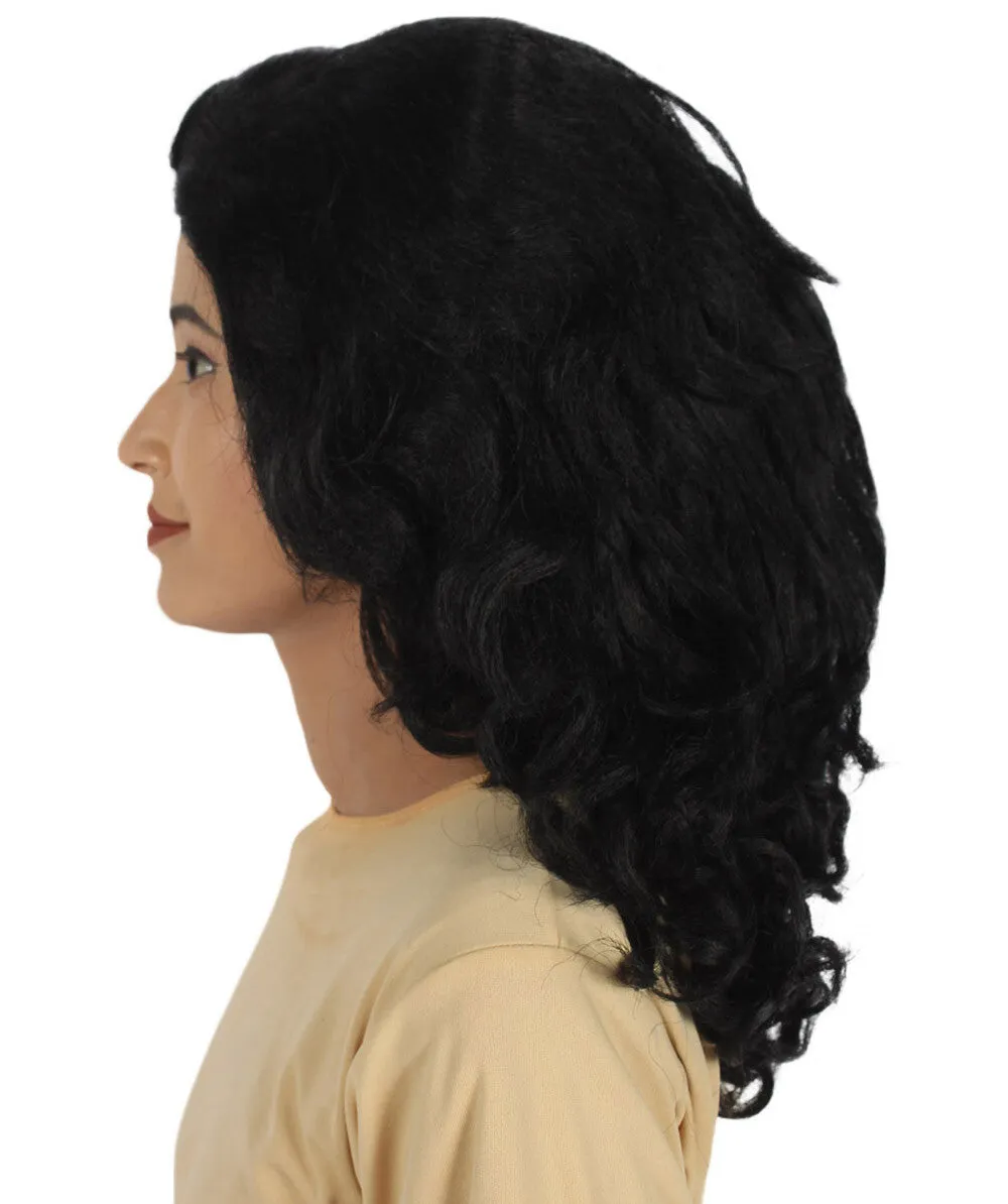 Adult Women's Black Wavy Mid Length Wig | Perfect for Halloween & Cosplay | Flame-retardant Synthetic Fiber