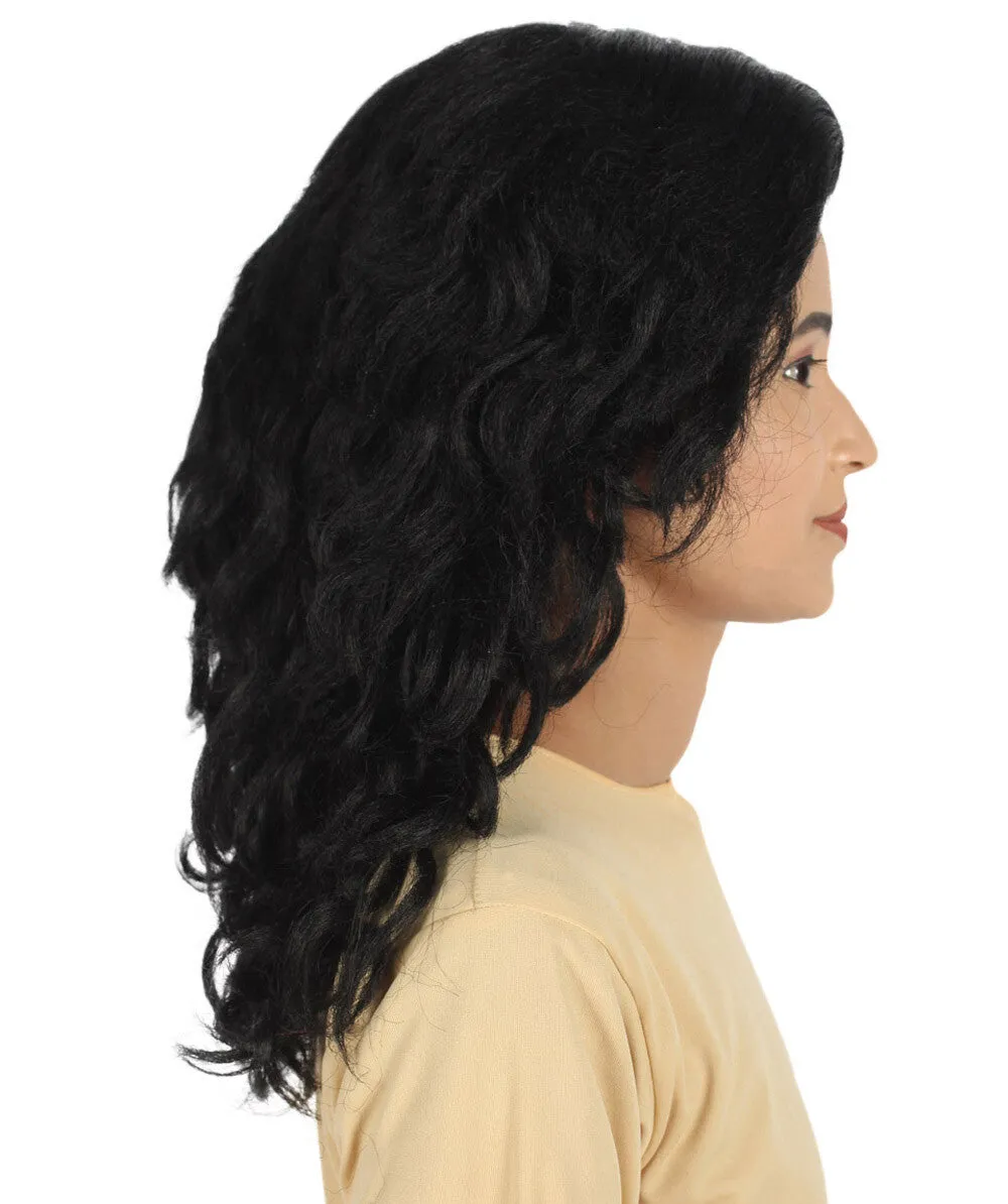 Adult Women's Black Wavy Mid Length Wig | Perfect for Halloween & Cosplay | Flame-retardant Synthetic Fiber