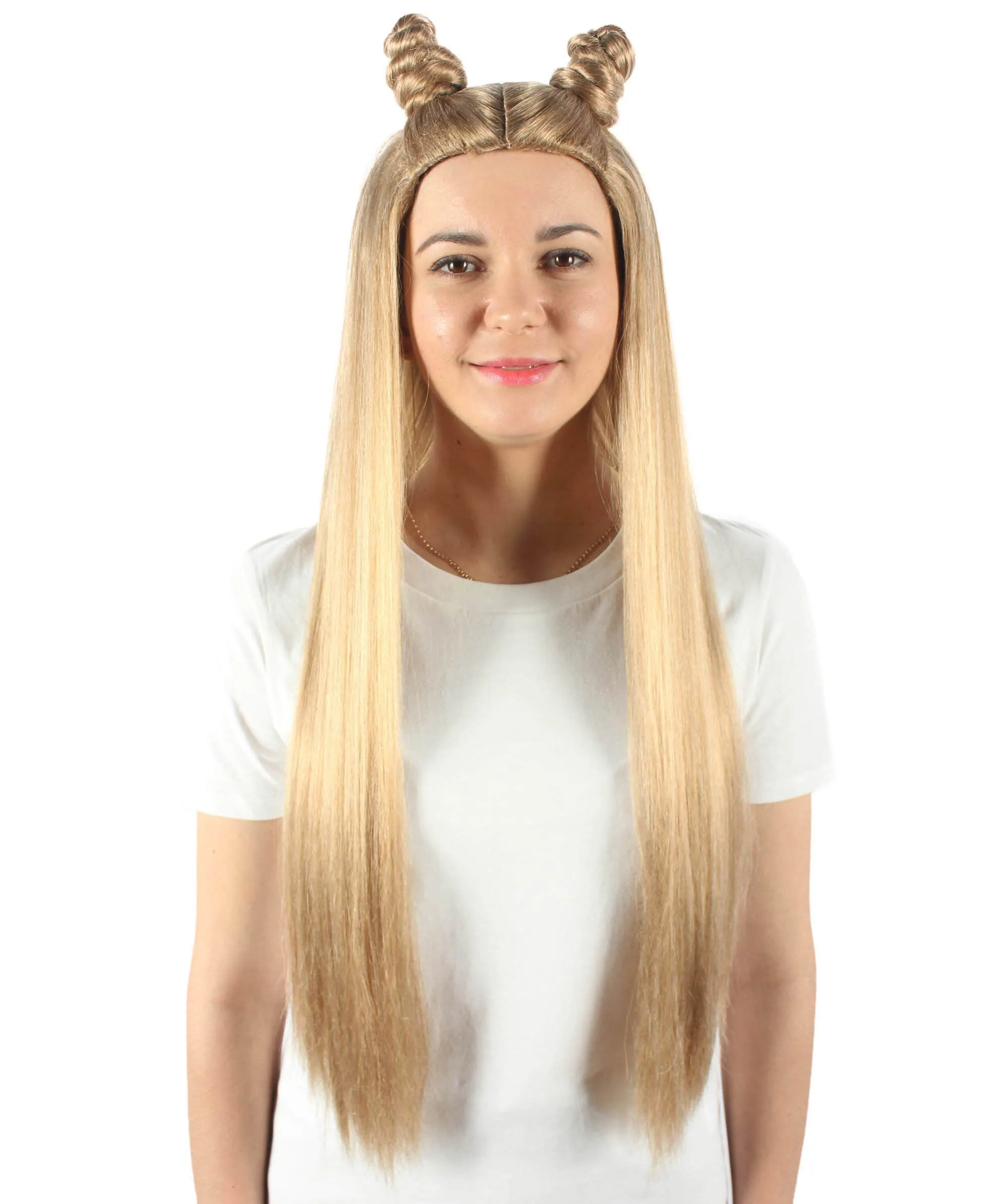 Adult Women's Blonde Wig with Buns, Best for Halloween, Flame-retardant Synthetic Fiber