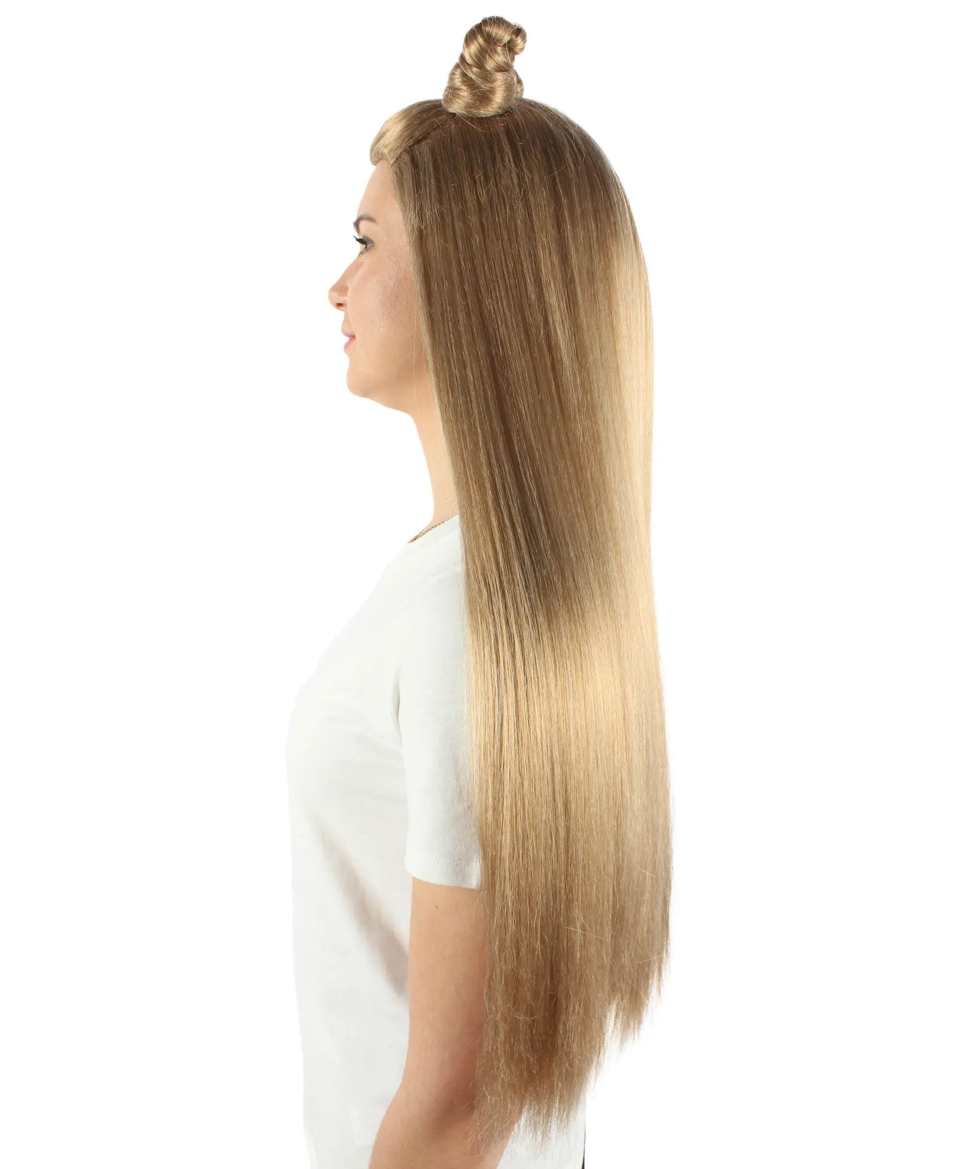 Adult Women's Blonde Wig with Buns, Best for Halloween, Flame-retardant Synthetic Fiber