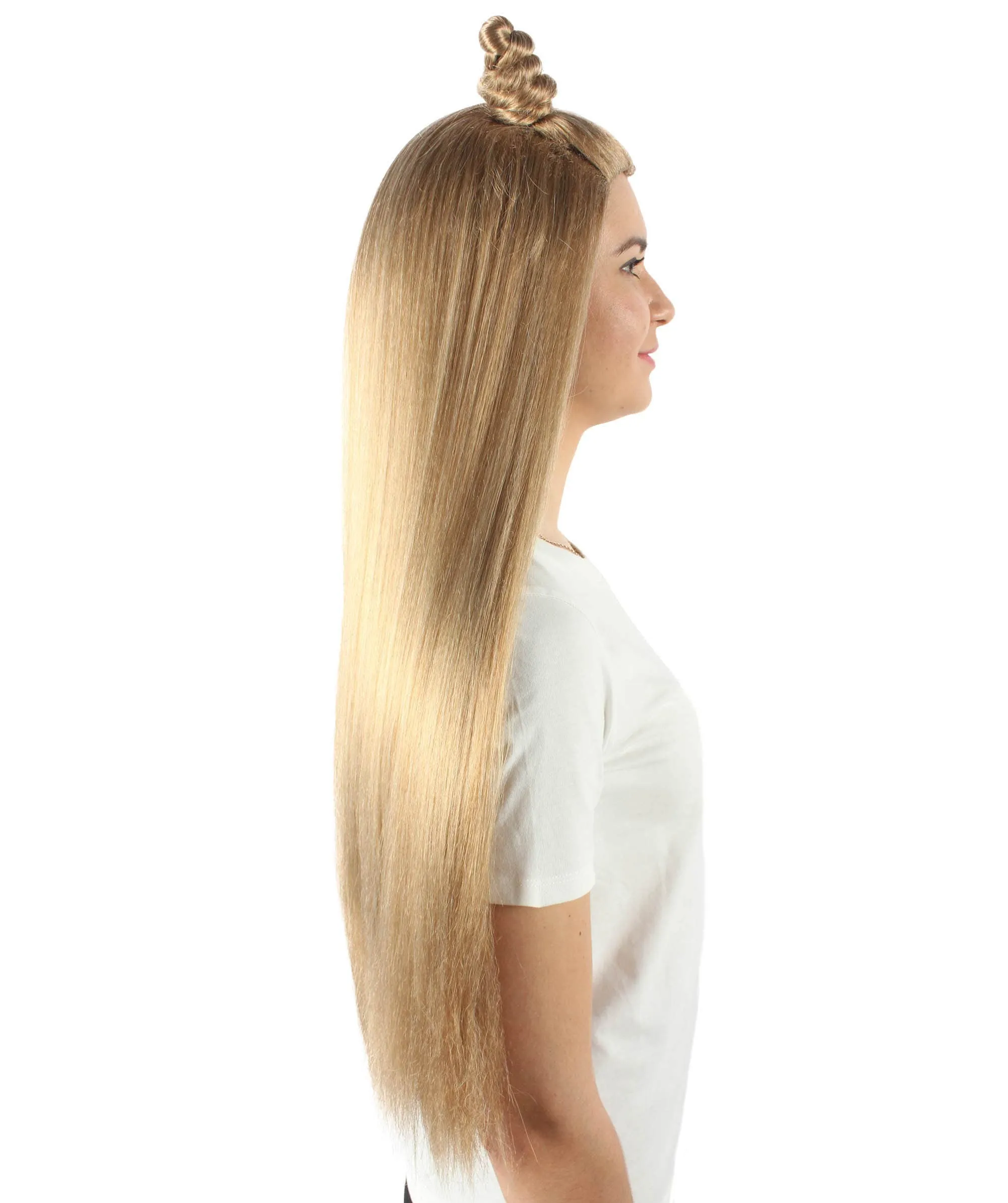 Adult Women's Blonde Wig with Buns, Best for Halloween, Flame-retardant Synthetic Fiber