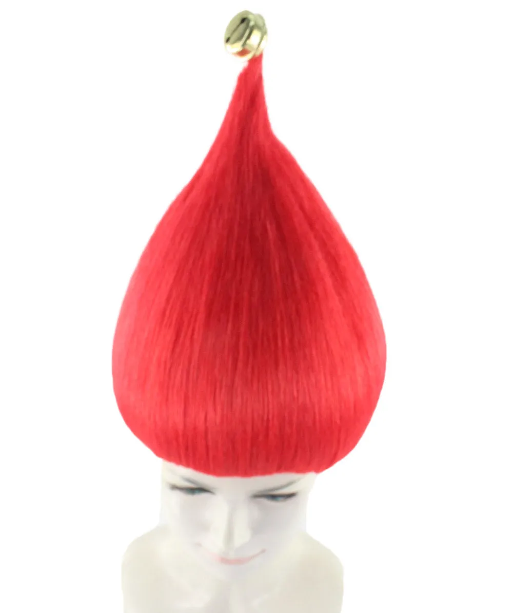 Adult Women’s Bright Red Santa's Sidekick Wig with Bell | Christmas Wigs | Premium Breathable Capless Cap