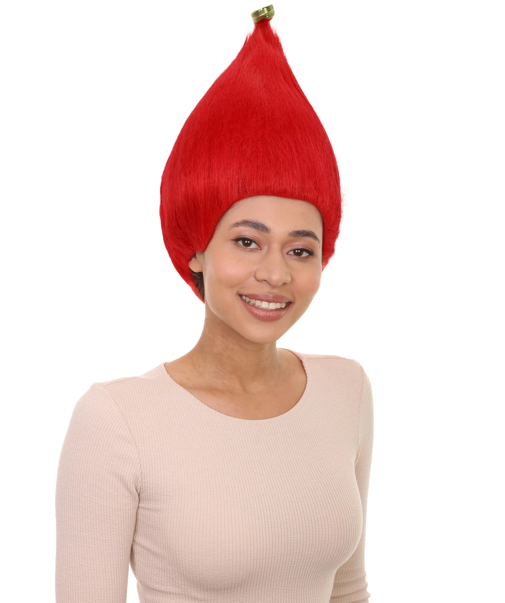 Adult Women’s Bright Red Santa's Sidekick Wig with Bell | Christmas Wigs | Premium Breathable Capless Cap