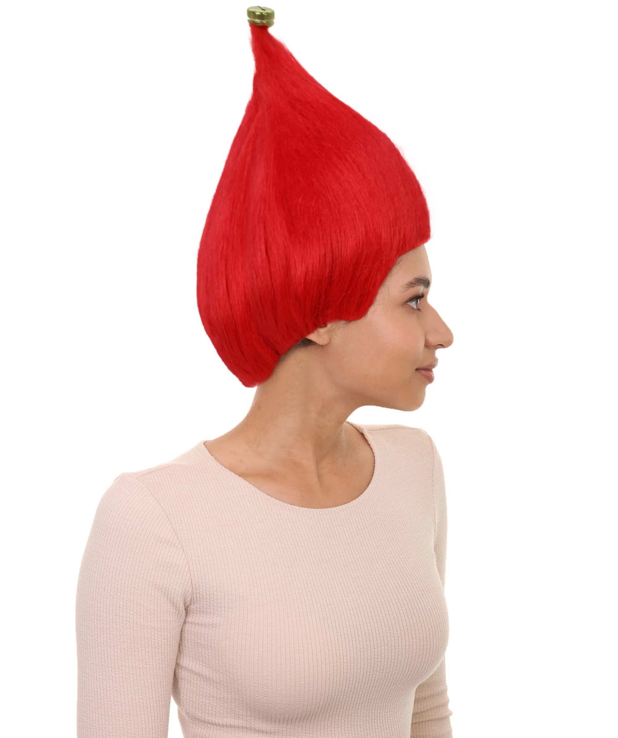 Adult Women’s Bright Red Santa's Sidekick Wig with Bell | Christmas Wigs | Premium Breathable Capless Cap