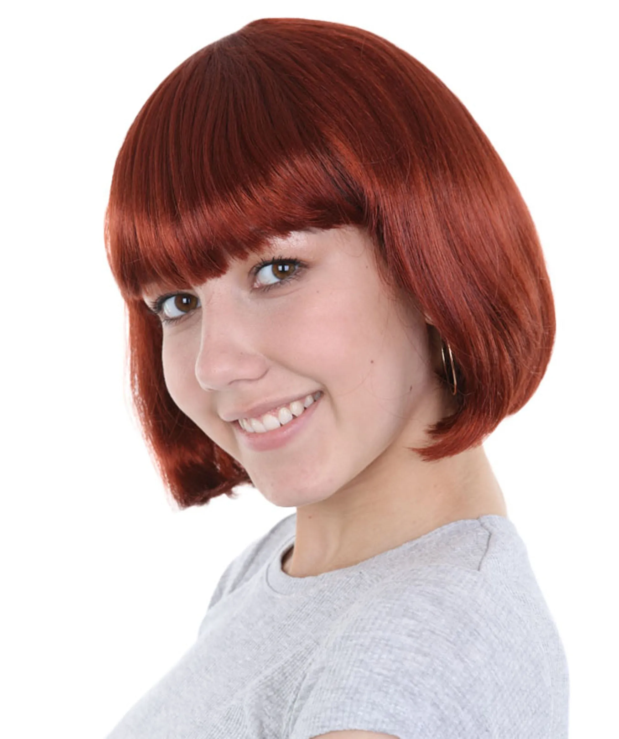 Adult Women's Brown Short Bob Wig | Perfect For Halloween | Flame-Retardant Synthetic Fiber | Standard Cap