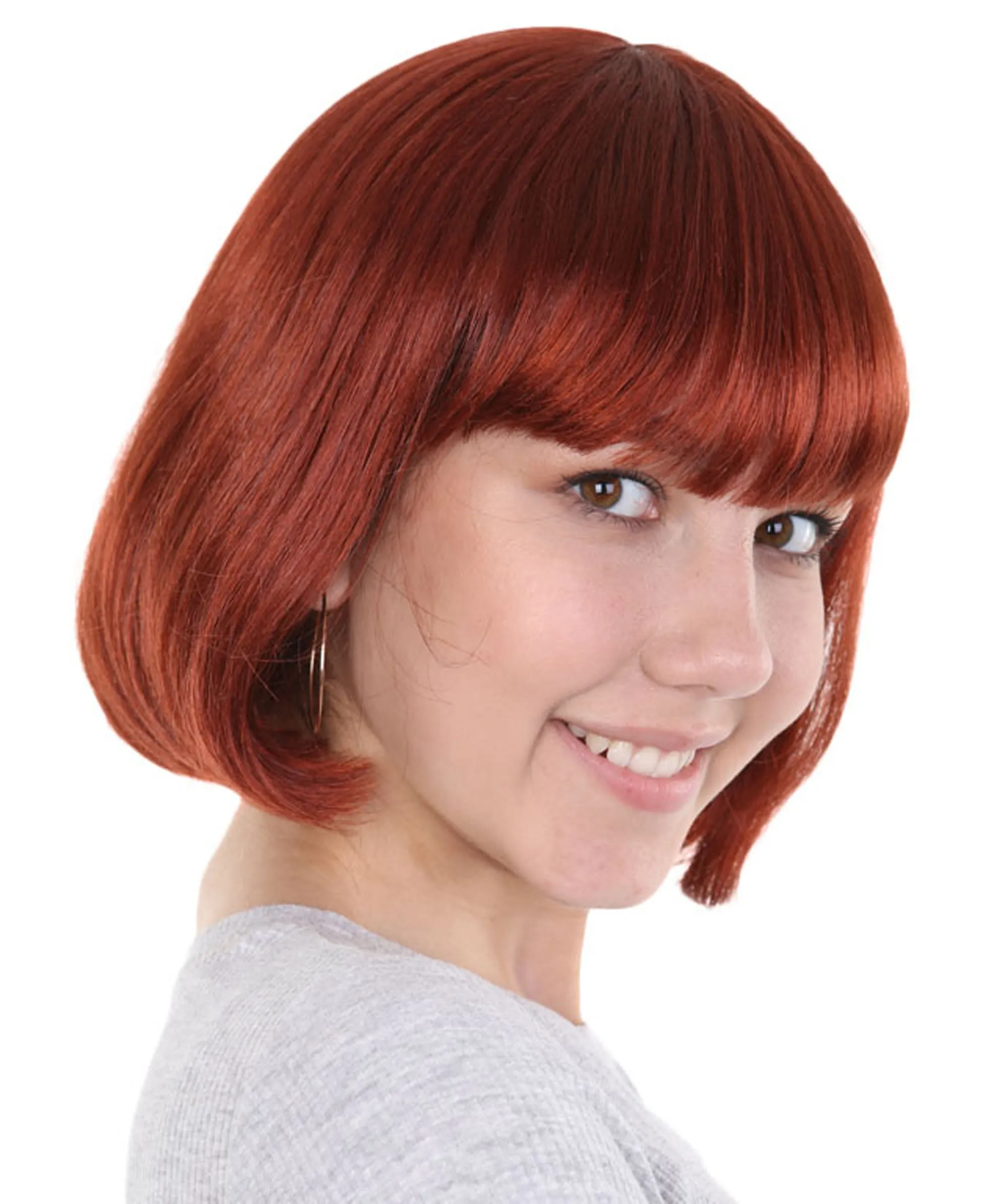 Adult Women's Brown Short Bob Wig | Perfect For Halloween | Flame-Retardant Synthetic Fiber | Standard Cap