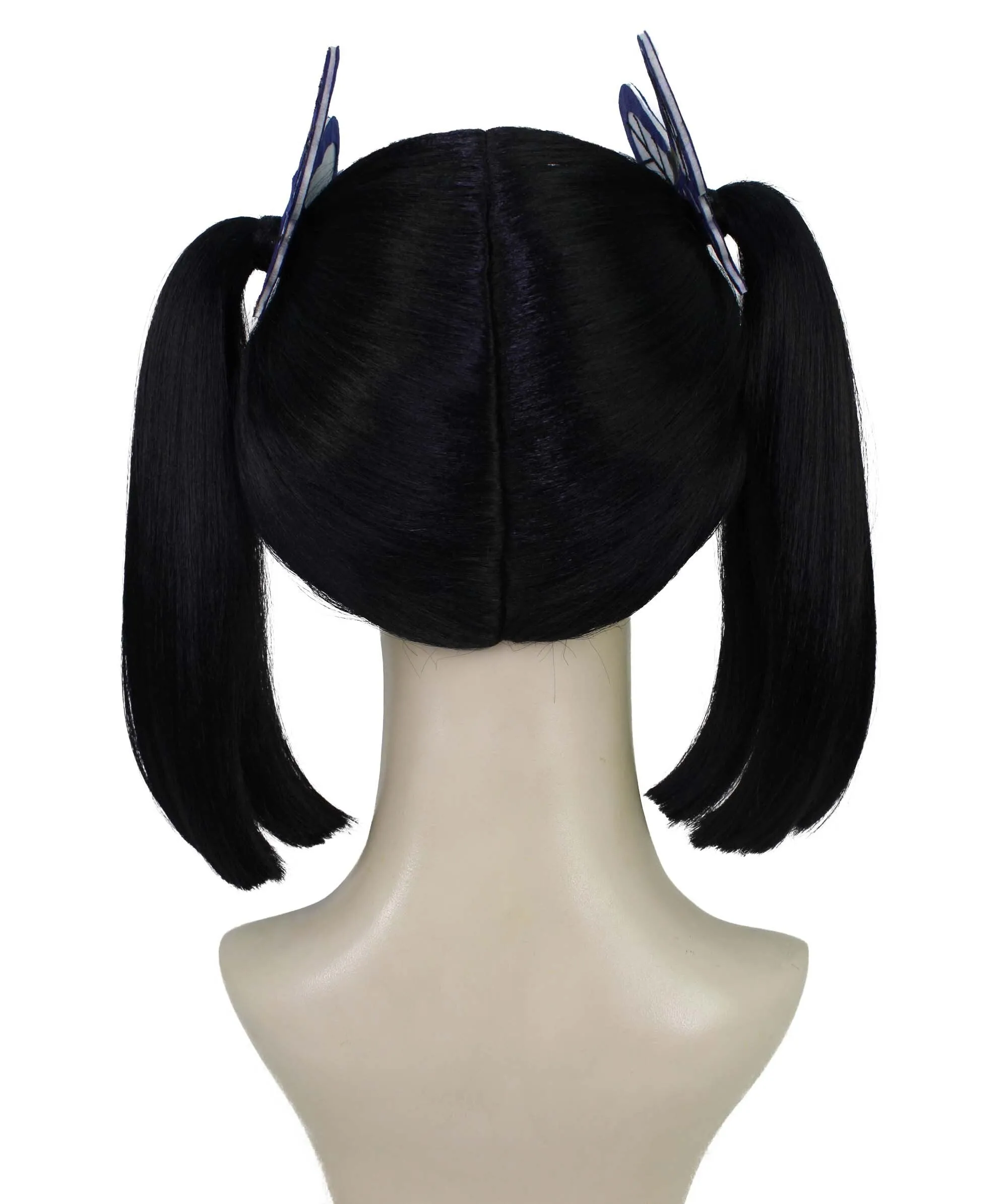 Adult Women’s Demon Black Twin-Tails Wig With Parted Fringes | Perfect  for Halloween | Flame-retardant Synthetic Fiber