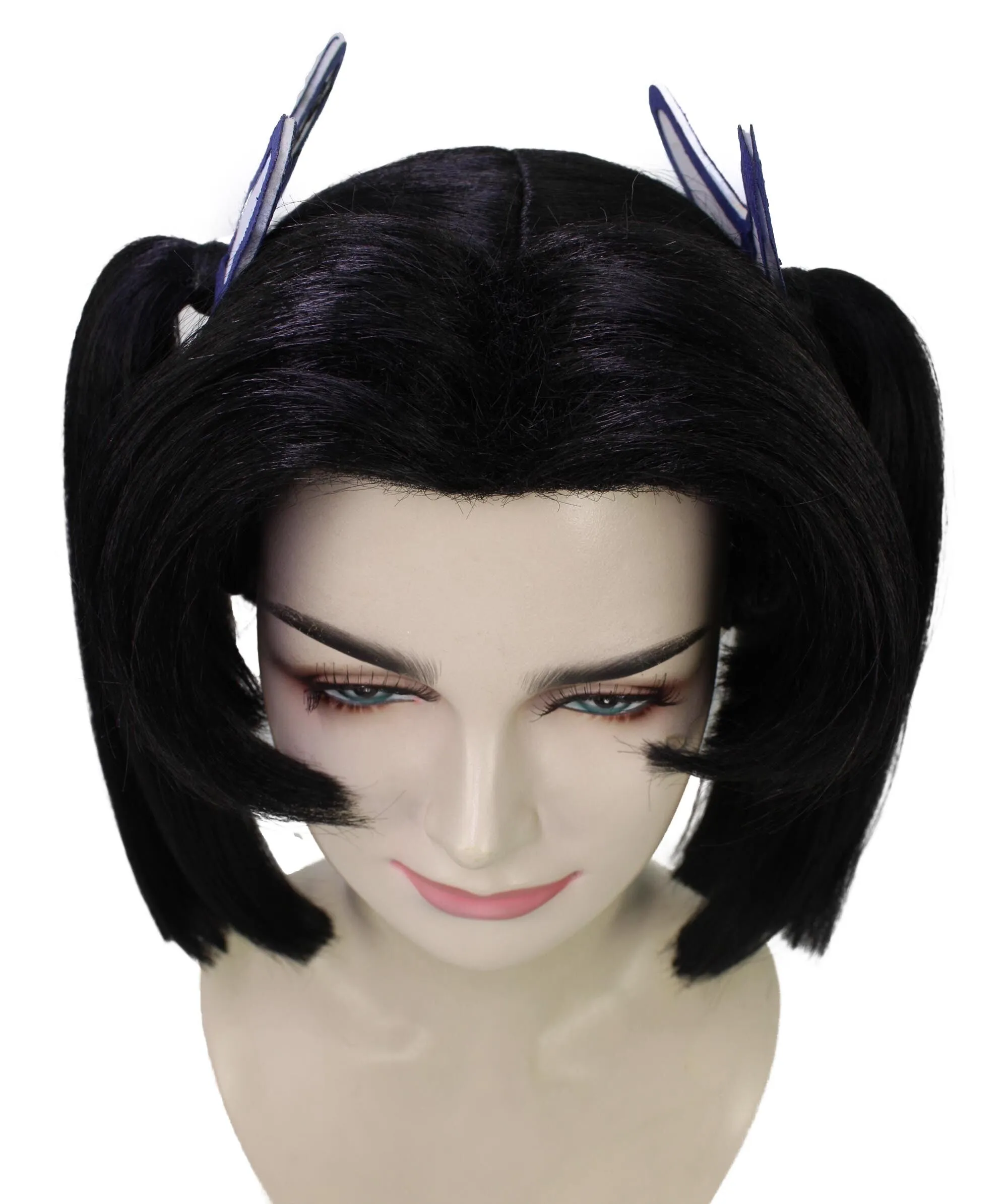 Adult Women’s Demon Black Twin-Tails Wig With Parted Fringes | Perfect  for Halloween | Flame-retardant Synthetic Fiber