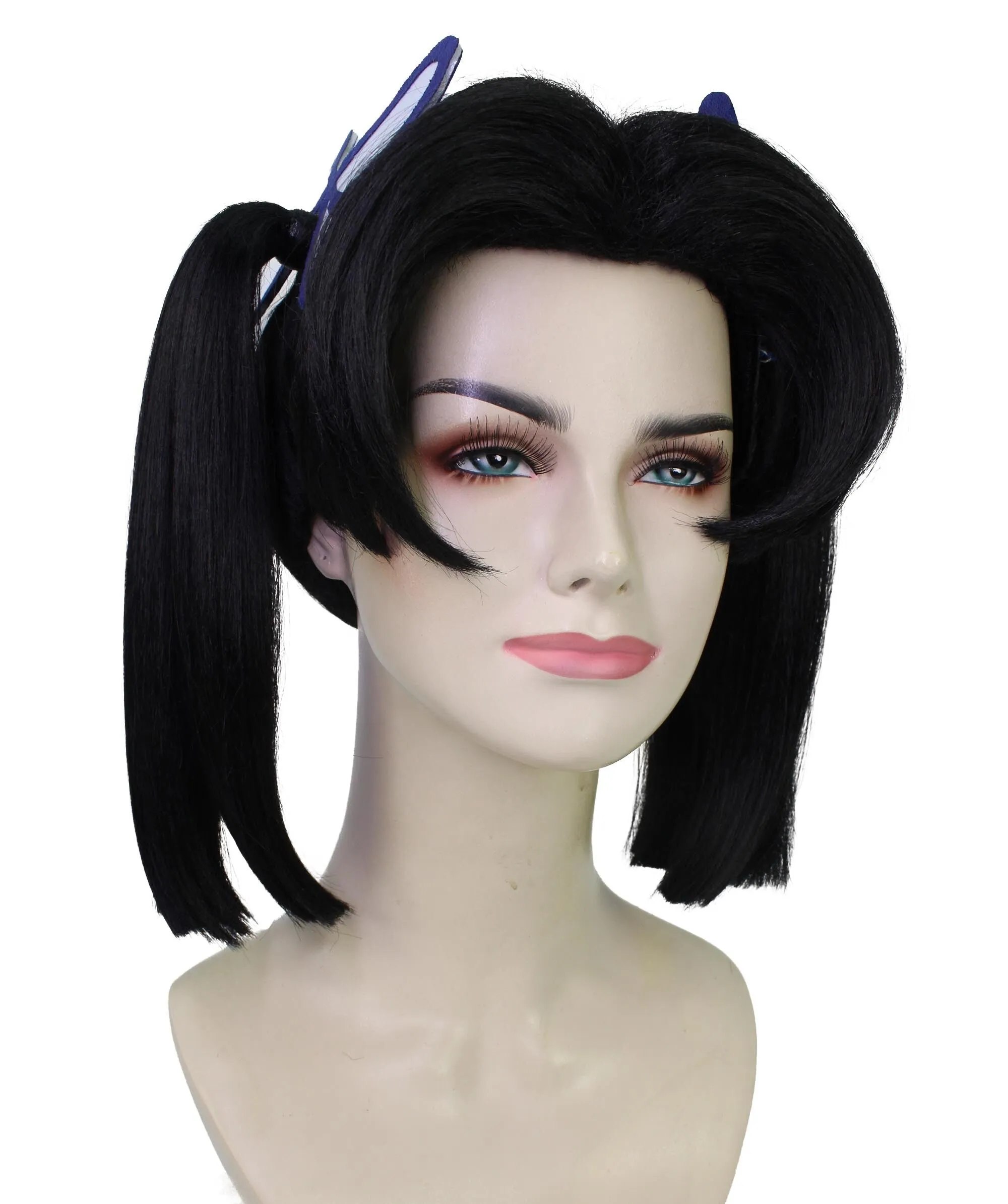 Adult Women’s Demon Black Twin-Tails Wig With Parted Fringes | Perfect  for Halloween | Flame-retardant Synthetic Fiber