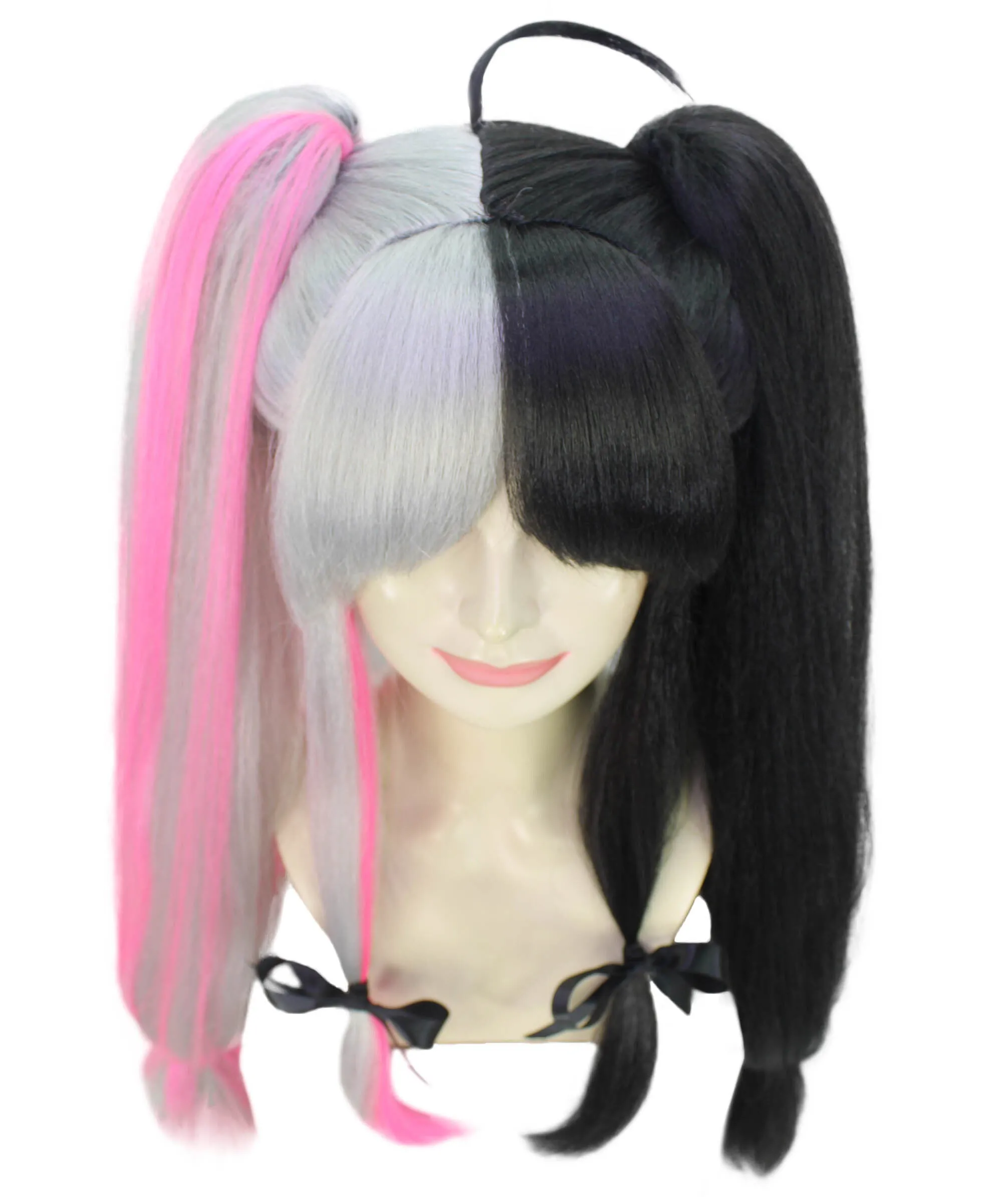 Adult Women's Japanese VTuber Black and Pink Double Tail Wig | Perfect for Halloween | Flame retardant Synthetic Fiber