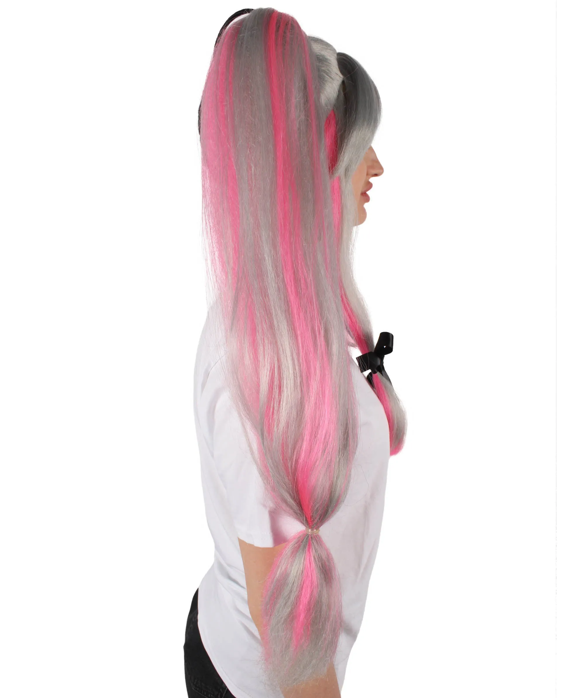 Adult Women's Japanese VTuber Black and Pink Double Tail Wig | Perfect for Halloween | Flame retardant Synthetic Fiber