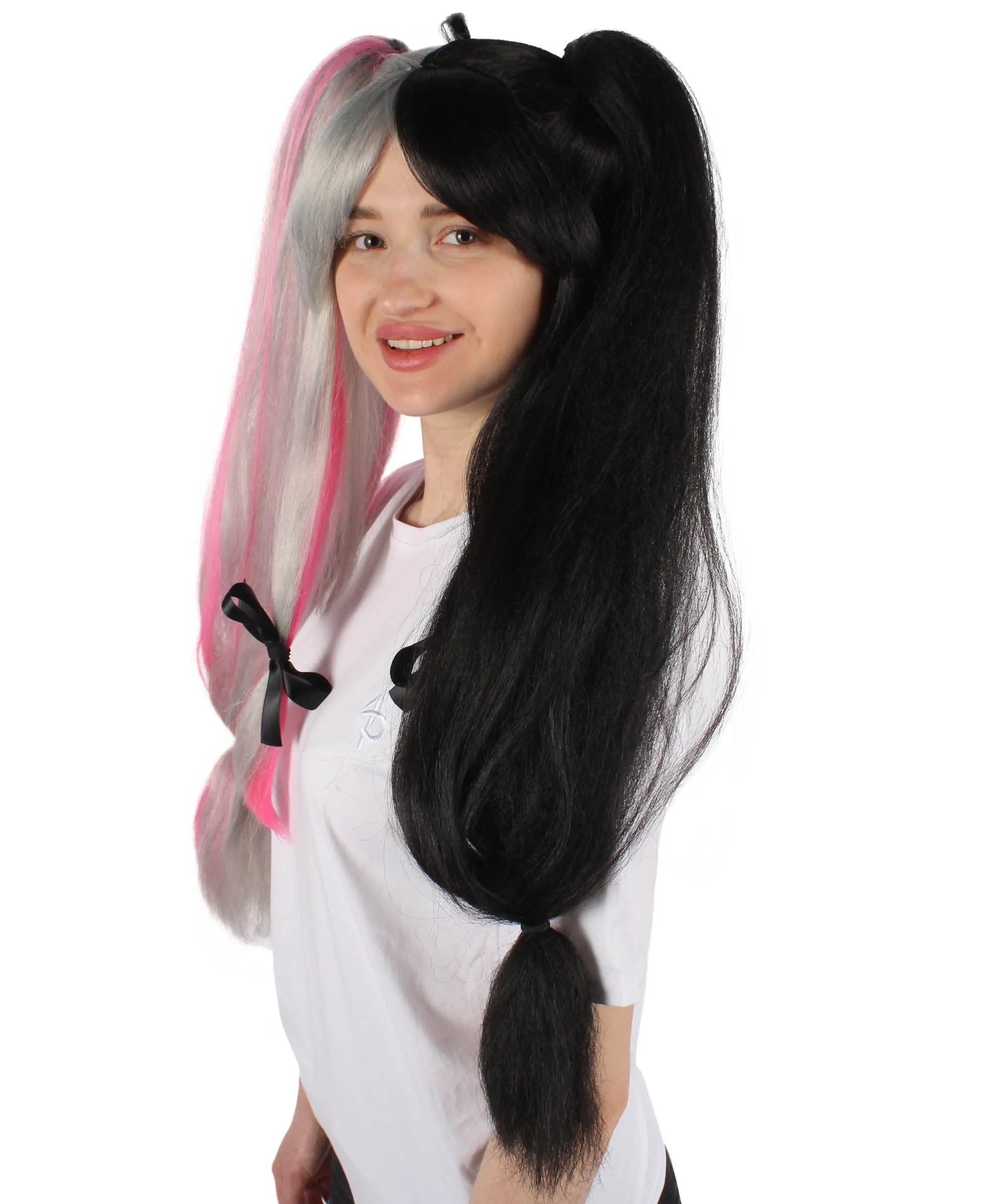 Adult Women's Japanese VTuber Black and Pink Double Tail Wig | Perfect for Halloween | Flame retardant Synthetic Fiber